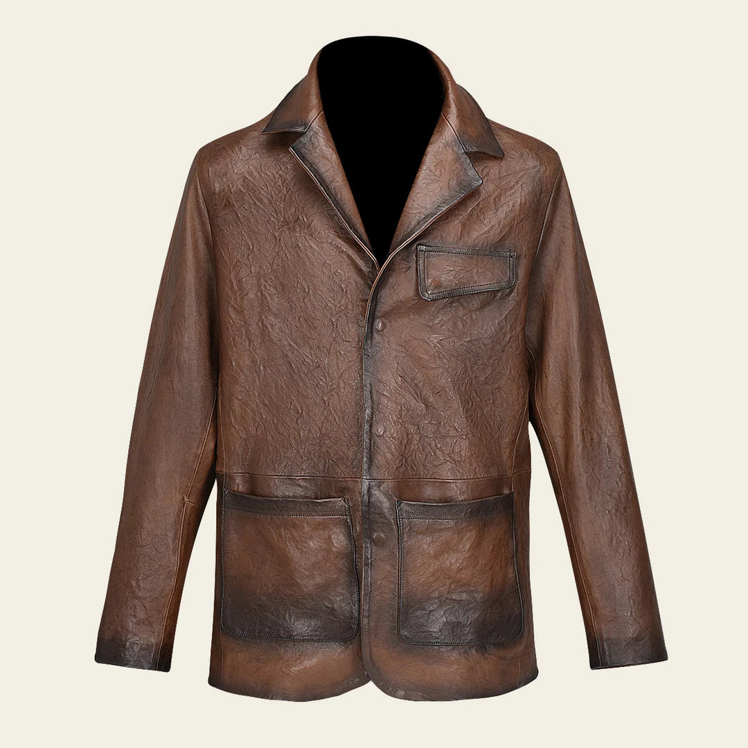 H339COC Men's Brown Casual Fashion Lambskin Leather Jacket - Stylish Outerwear for Everyday Wear & Outdoor Adventures