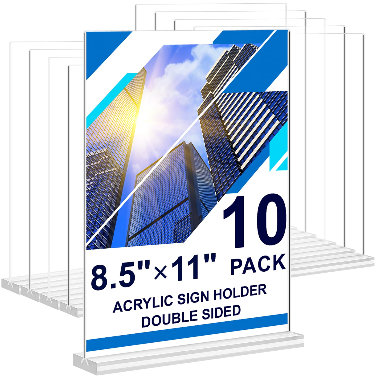10 Pack Clear Acrylic Sign Holder 8.5 x 11 Inches - Double Sided Table Menu Stand, Vertical Desktop Display for Flyers & Papers - Perfect for Restaurants, Offices, Stores & Hotels - Great for Menu Boards, Promotions & Event Signage