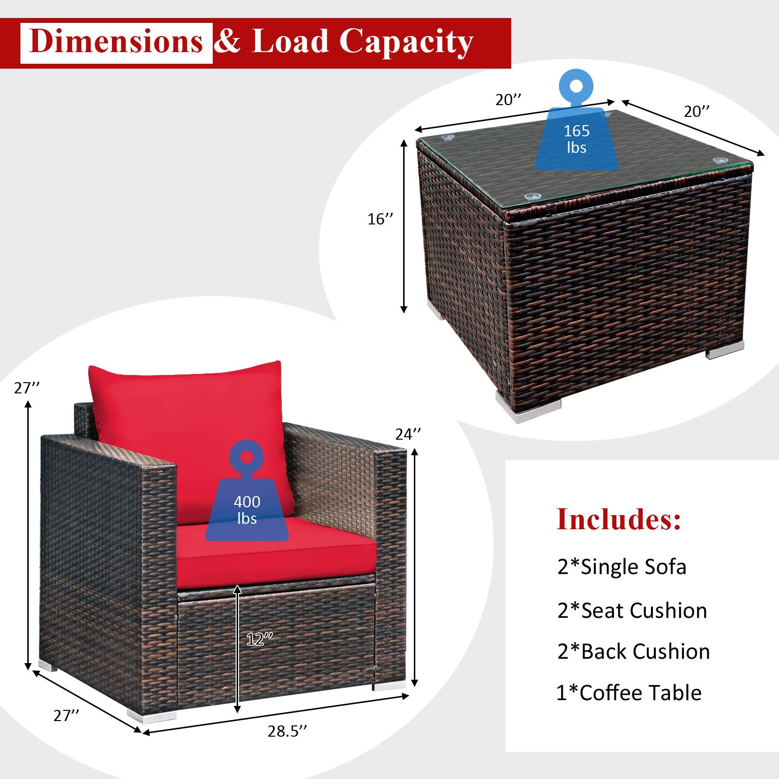 Tangkula 3-Piece Outdoor Patio Furniture Set with Washable Cushions & Tempered Glass Table - PE Rattan Wicker Sofa Set for Garden, Poolside, Balcony - Perfect for Relaxing, Entertaining & Outdoor Dining
