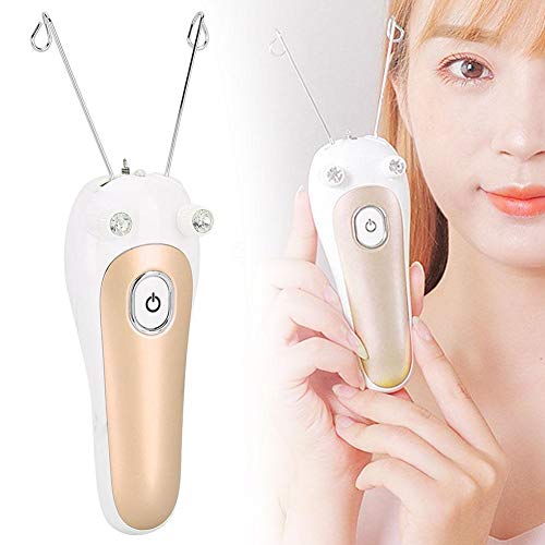 Electric Facial Hair Remover for Women - Painless Epilator & Facial Hair Trimmer with Cotton Threading Technology, Gold Body Hair Shaver - Perfect for Eyebrows, Upper Lip, Chin & Bikini Line at Home or Travel