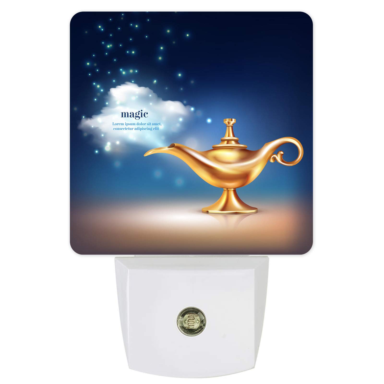 Aladdin Golden Magic Lamp Plug-in LED Night Light with Auto Dusk to Dawn Sensor - White Smoke Effect for Bedroom, Bathroom, Kitchen, Kids Room, Hallway & Stairs | Perfect for Nursery Decor, Home Safety & Nighttime Navigation