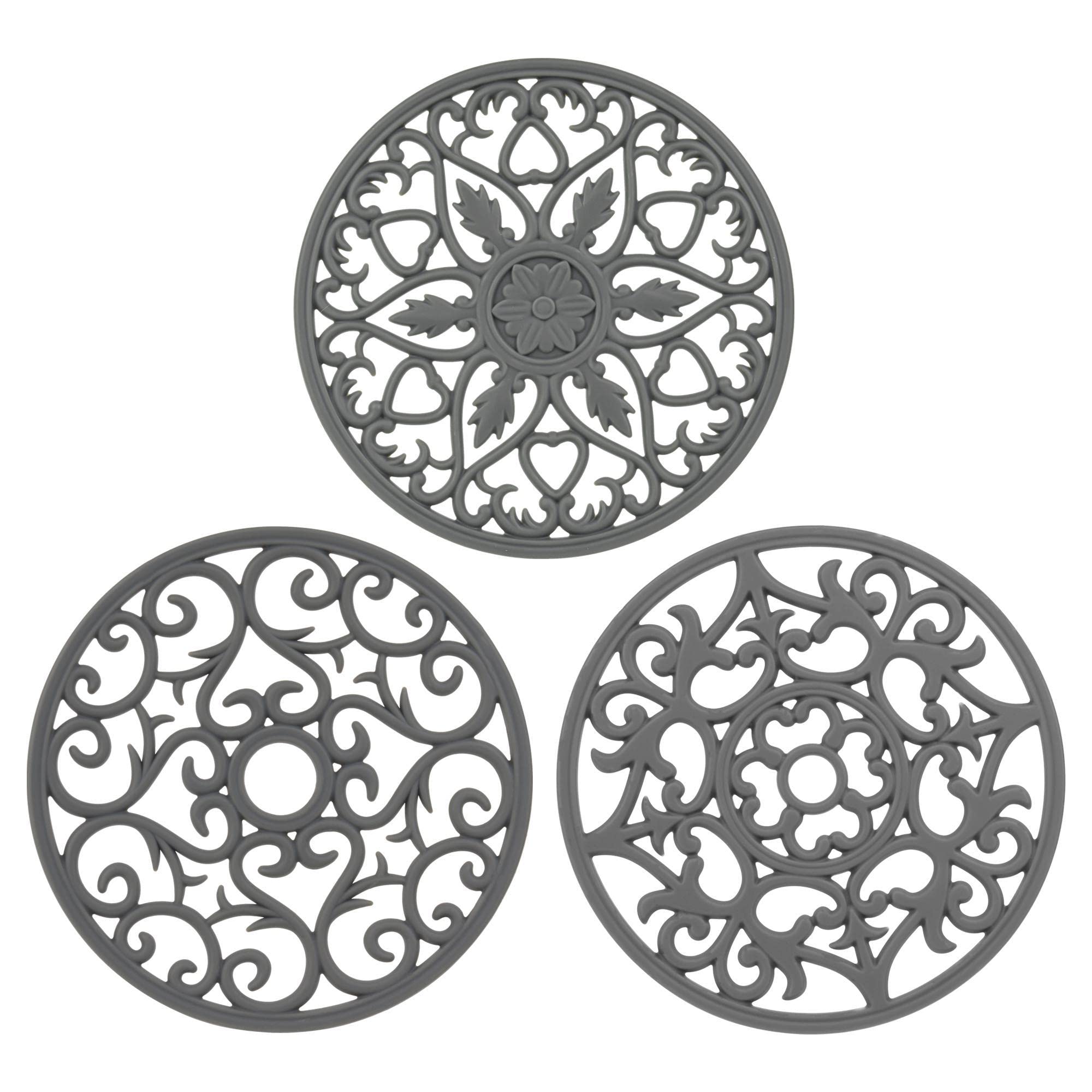 Smithcraft Silicone Trivets Set of 3 - Heat Resistant Hot Pads for Pots, Pans & Dishes - Non-Slip Kitchen Countertop Protector for Quartz & Table - Dark Grey - Perfect for Serving Hot Meals & Protecting Surfaces
