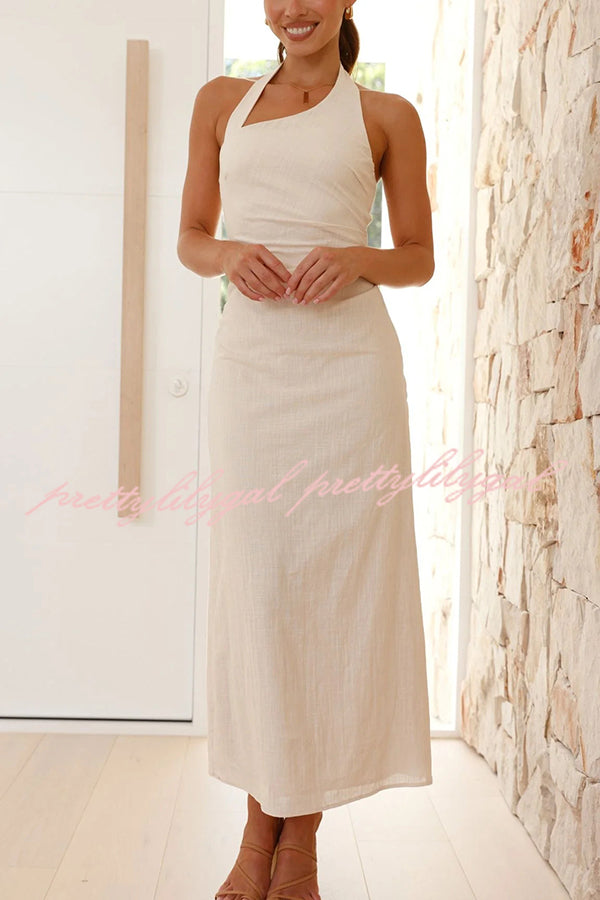 Elegant Solid Color Sleeveless Halter Neck Backless Slim Fit Maxi Dress for Women - Perfect for Beach Vacations, Summer Parties & Date Nights