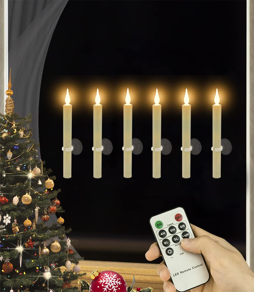 6 Pack Battery Operated Candle Sticks with Remote - Ivory Floating Candles with Flickering Flame & Timer - Perfect for Halloween, Christmas, Wedding & Party Decorations - Creates Romantic Ambiance for Dining Tables, Centerpieces & Home Decor