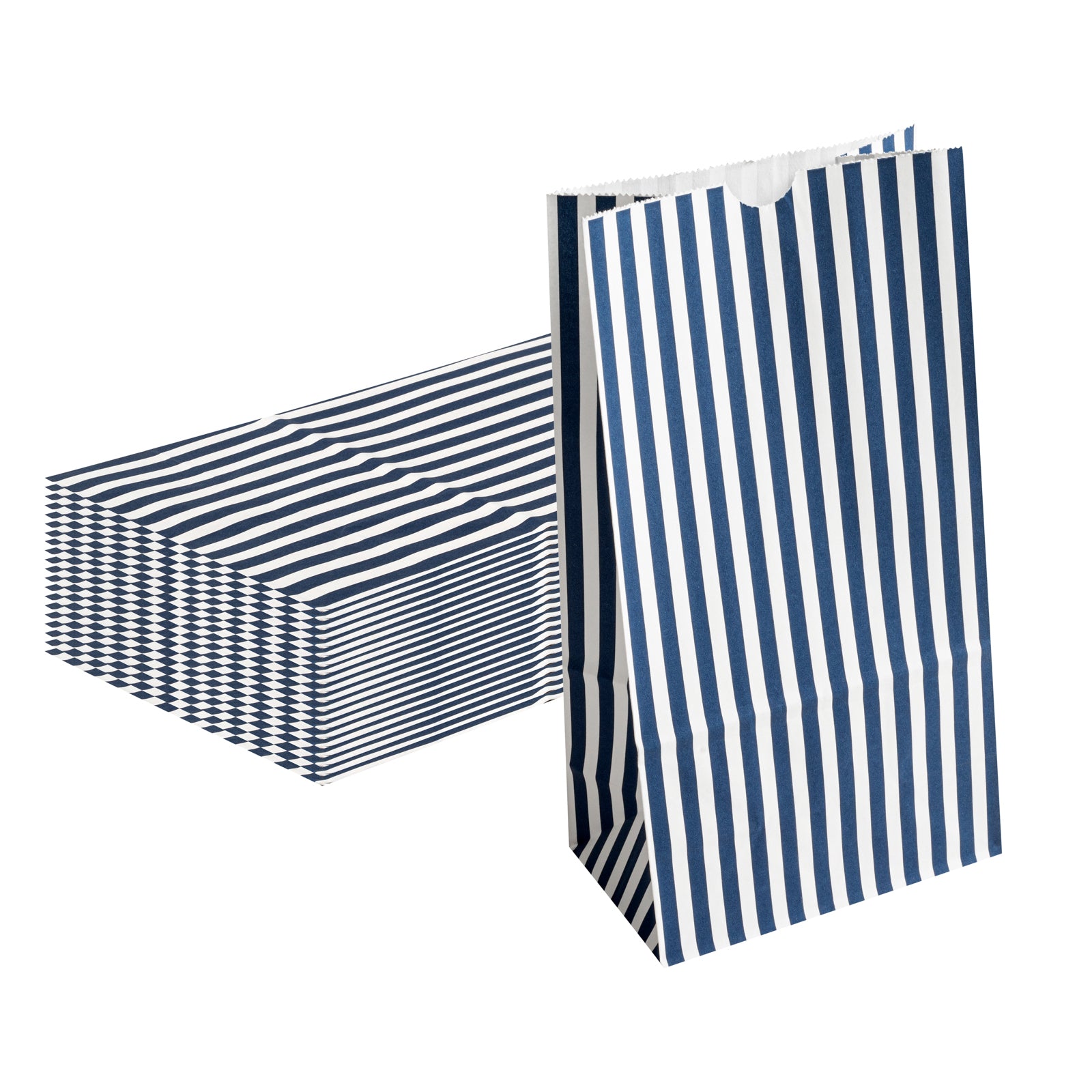 Blue and White Striped Paper Bags - 6 lb Capacity, 6 x 3.5 x 10.75 Inches - Pack of 100 - Perfect for Retail Shopping, Gift Wrapping & Party Favors