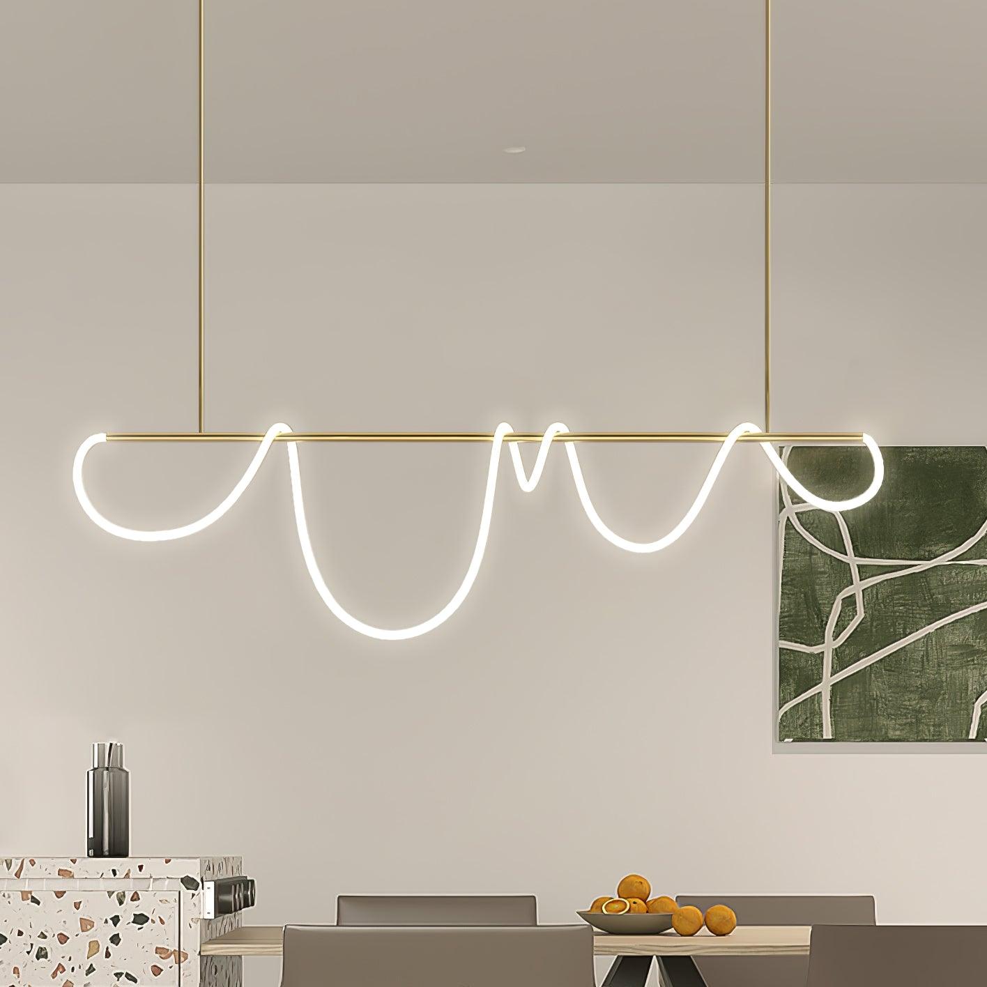 Modern Flexible Linear Curve Chandelier - Adjustable LED Pendant Light for Dining Room, Kitchen Island, or Living Room Decor