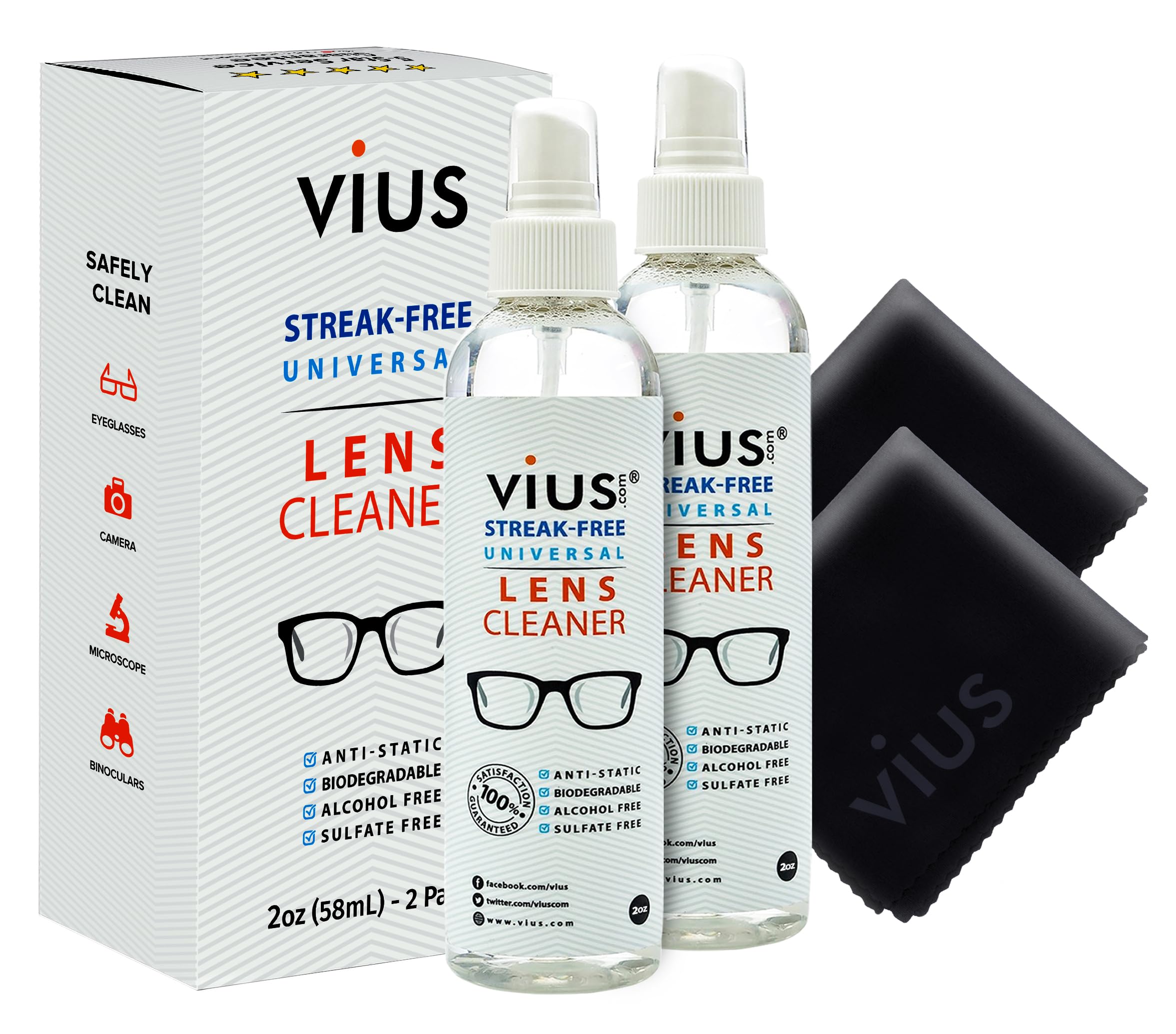 Premium Lens Cleaner Kit - 2oz Travel Size Eyeglass & Camera Lens Cleaning Spray - Removes Fingerprints, Dust & Oil - Safe for Glasses, Sunglasses, DSLR Lenses & Electronics Screens - Perfect for Travel, Office & Outdoor Use