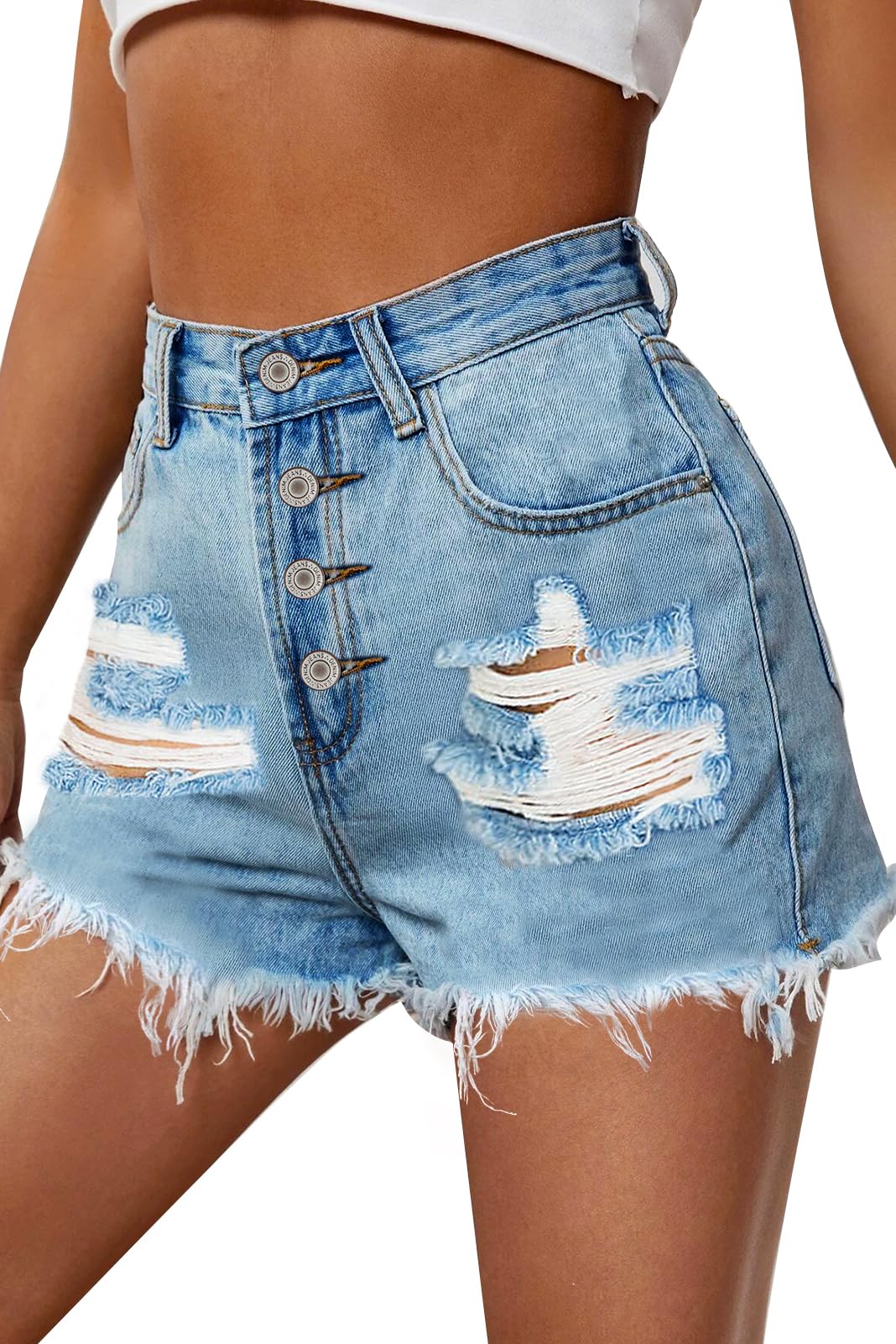 High Waisted Distressed Jean Shorts for Women - Stretchy Denim Shorts with Comfort Fit | Perfect for Summer Outfits, Beach Vacations & Casual Wear