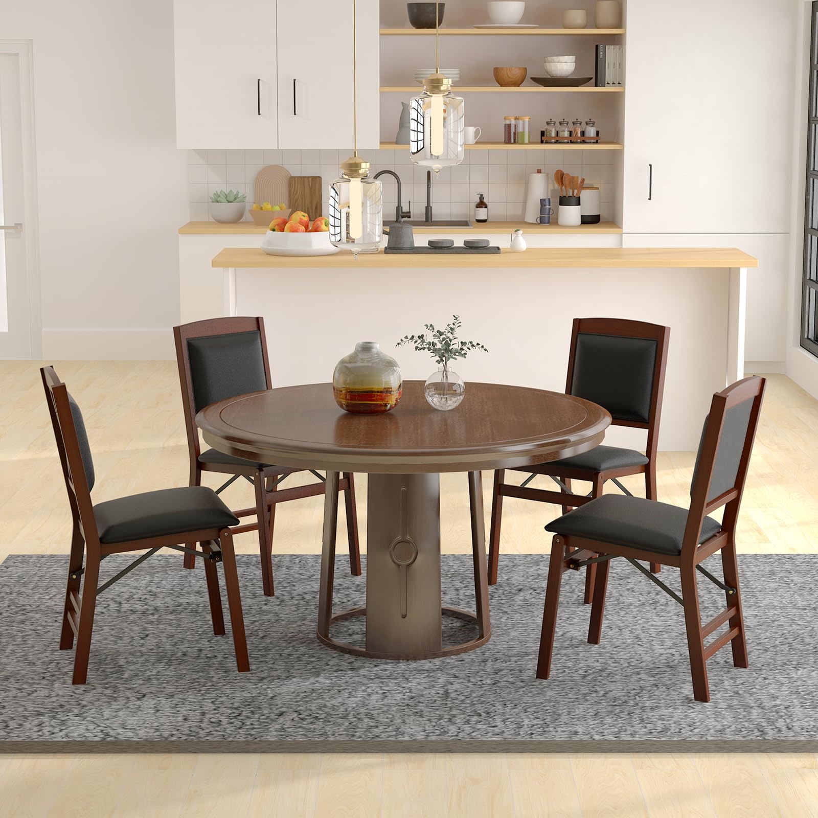 GOFLAME 4-Pack Folding Dining Chairs Set - Wooden Frame with PVC Padded Seat & High Backrest, Space-Saving Foldable Chairs for Kitchen, Living Room, Restaurant, Patio, and Outdoor Dining