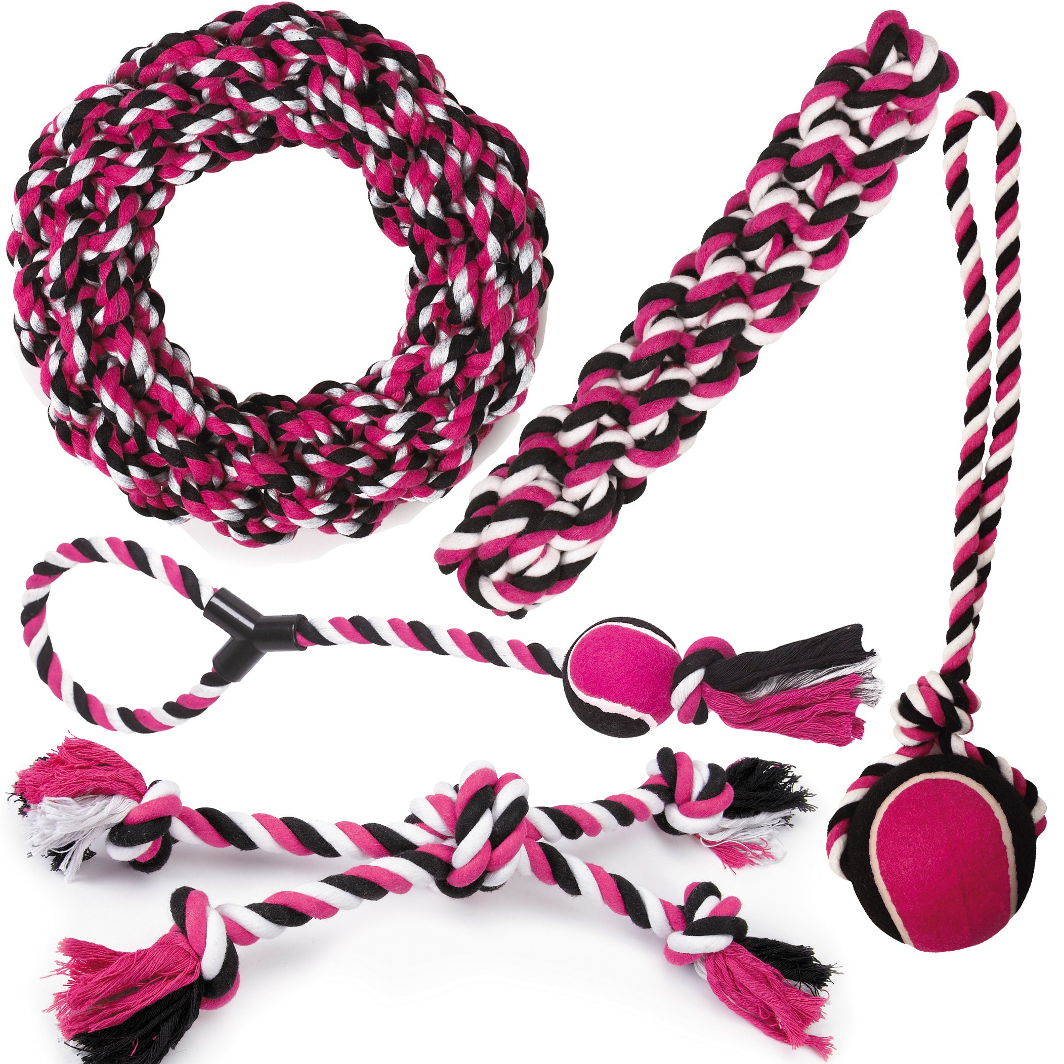 10-Piece Rope Dog Toy Pack - Durable Chew Toys for Small & Large Dogs - Pink Pet Rope Toys for Indoor & Outdoor Play, Training, and Teeth Cleaning