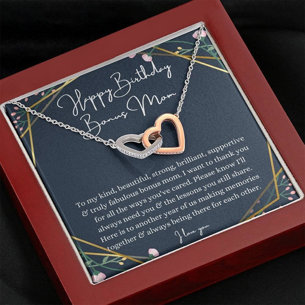 Handmade Personalized Interlocking Hearts Necklace - Unique Stepmom Birthday Gift from Stepdaughter/Stepson - Sentimental Jewelry for Bonus Mom - Perfect for Mother's Day, Christmas & Special Occasions