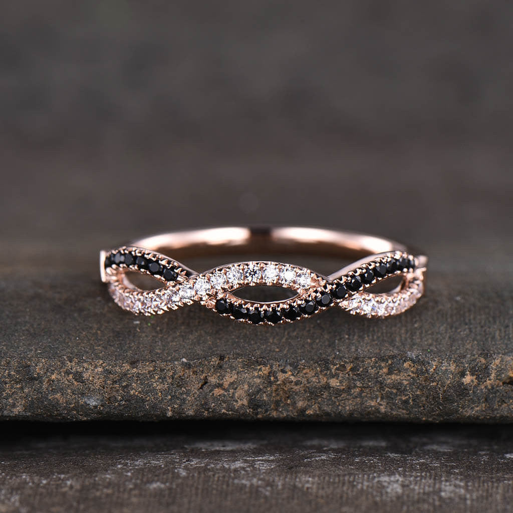 Infinity Black Diamond Wedding Band for Women - Half Eternity Ring, Dainty Stackable Diamond Ring for Anniversary, Engagement, or Bridal Jewelry - Perfect for Everyday Wear & Special Occasions