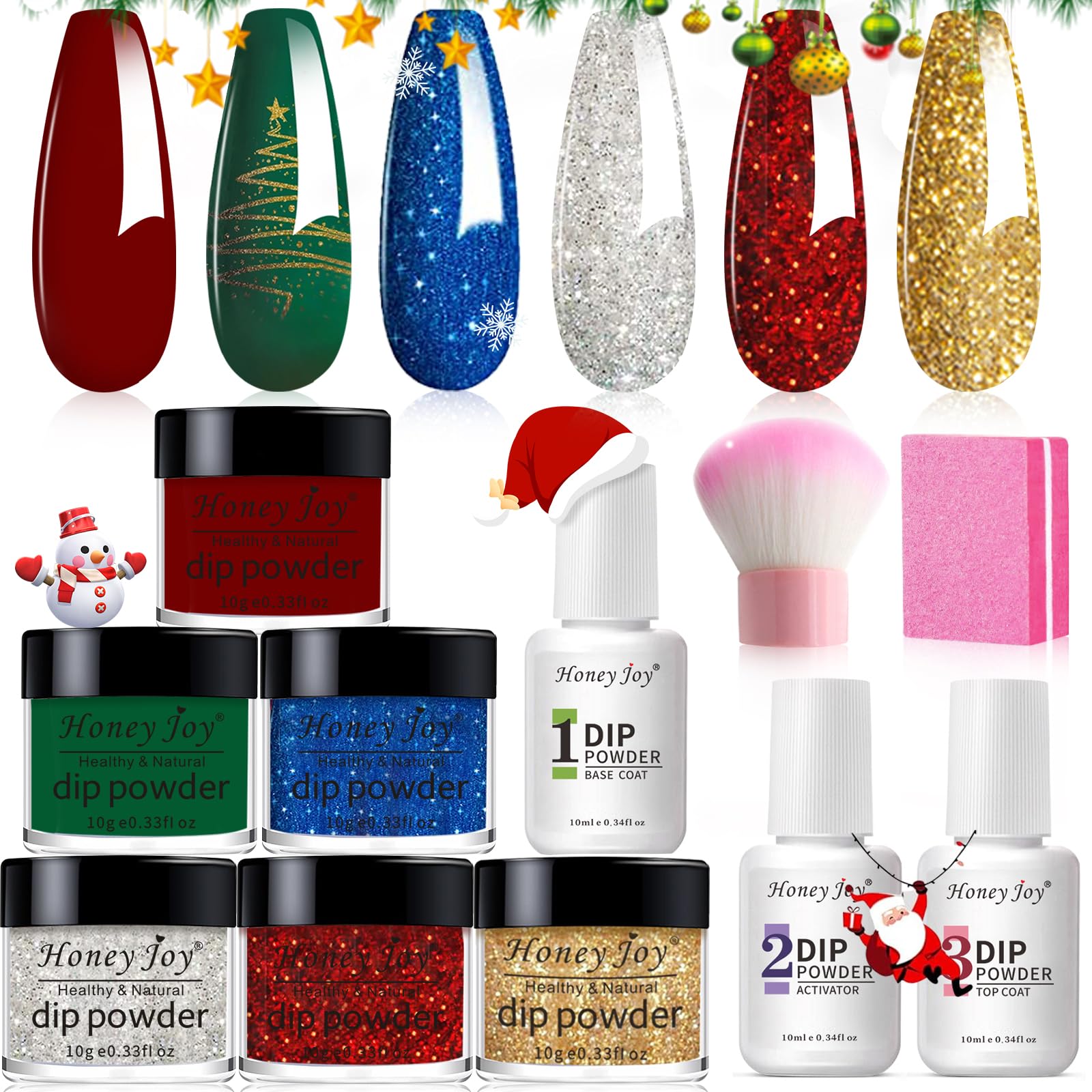 Professional Dip Powder Nail Kit Starter Set - 9 Vibrant Colors (Blue, Red, Green Glitter) for Salon-Quality Manicures at Home - No UV Lamp Needed, Long-Lasting Gel Polish Effect with Smooth Finish - Perfect for DIY Nails, Parties, Weddings & Special Occasions