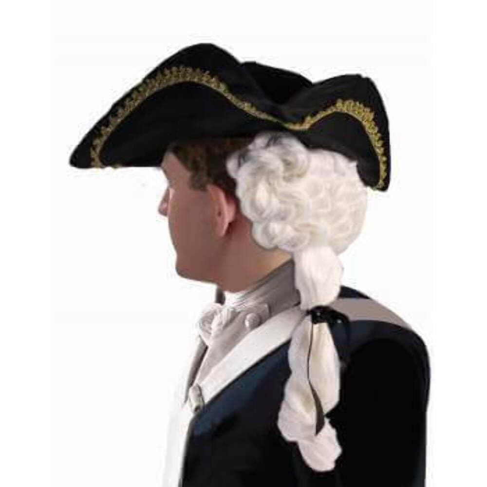 18th Century Colonial Man Costume Hat with Wig - Revolutionary War Historical Reenactment & Halloween Dress Up