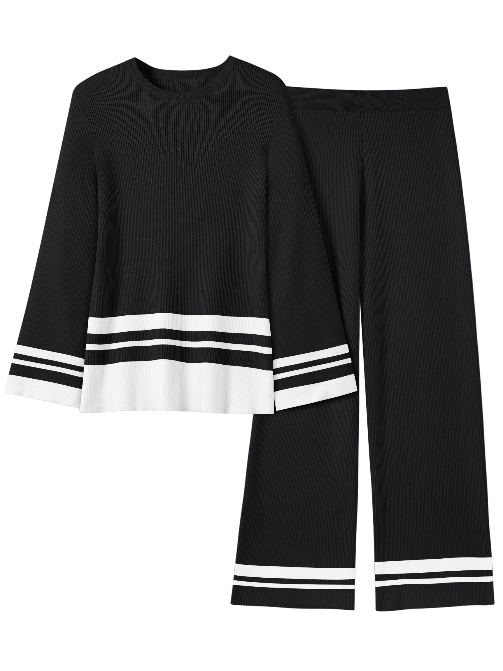 Yousify Women's 2-Piece Oversized Striped Knit Sweater Set - Lounge Matching Outfit & Tracksuit for Casual Wear, Fall Fashion 2024 | Cozy Home, Office, Date Night Outfits