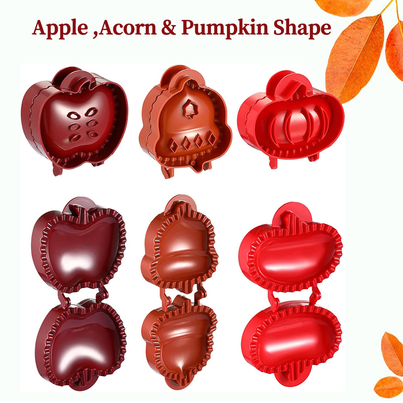 Mini Pie Molds Set of 3 - Dough Presser for Baking Hand Pies | Apple, Pumpkin & Acorn Shaped Pocket Pie Makers | Perfect for Party Potlucks, Holiday Baking & Homemade Desserts (Red)