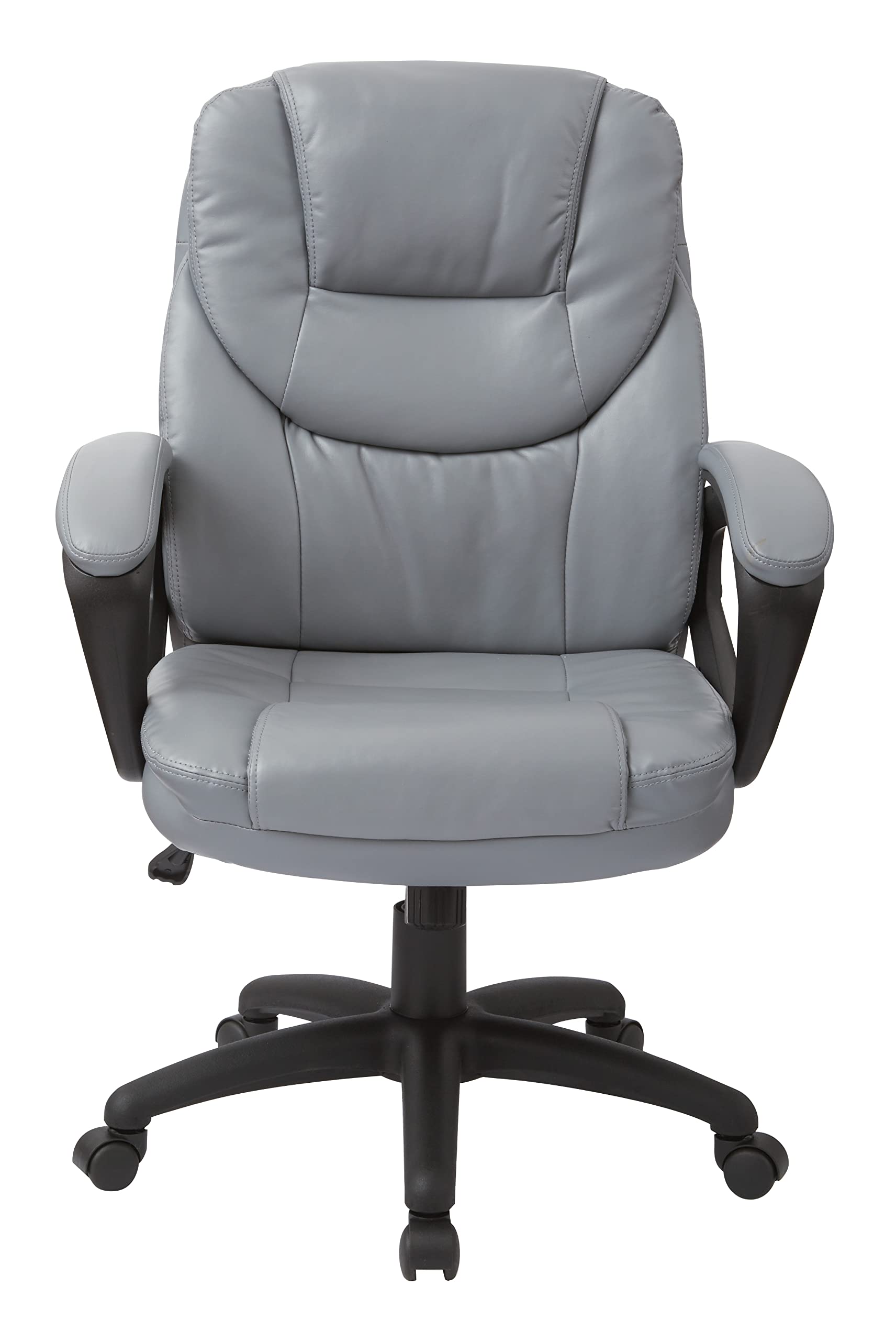 Office Star FL Series Faux Leather Adjustable Office Chair with Lumbar Support & Padded Arms - Ergonomic Executive Desk Chair for Home & Business Use - Charcoal Grey
