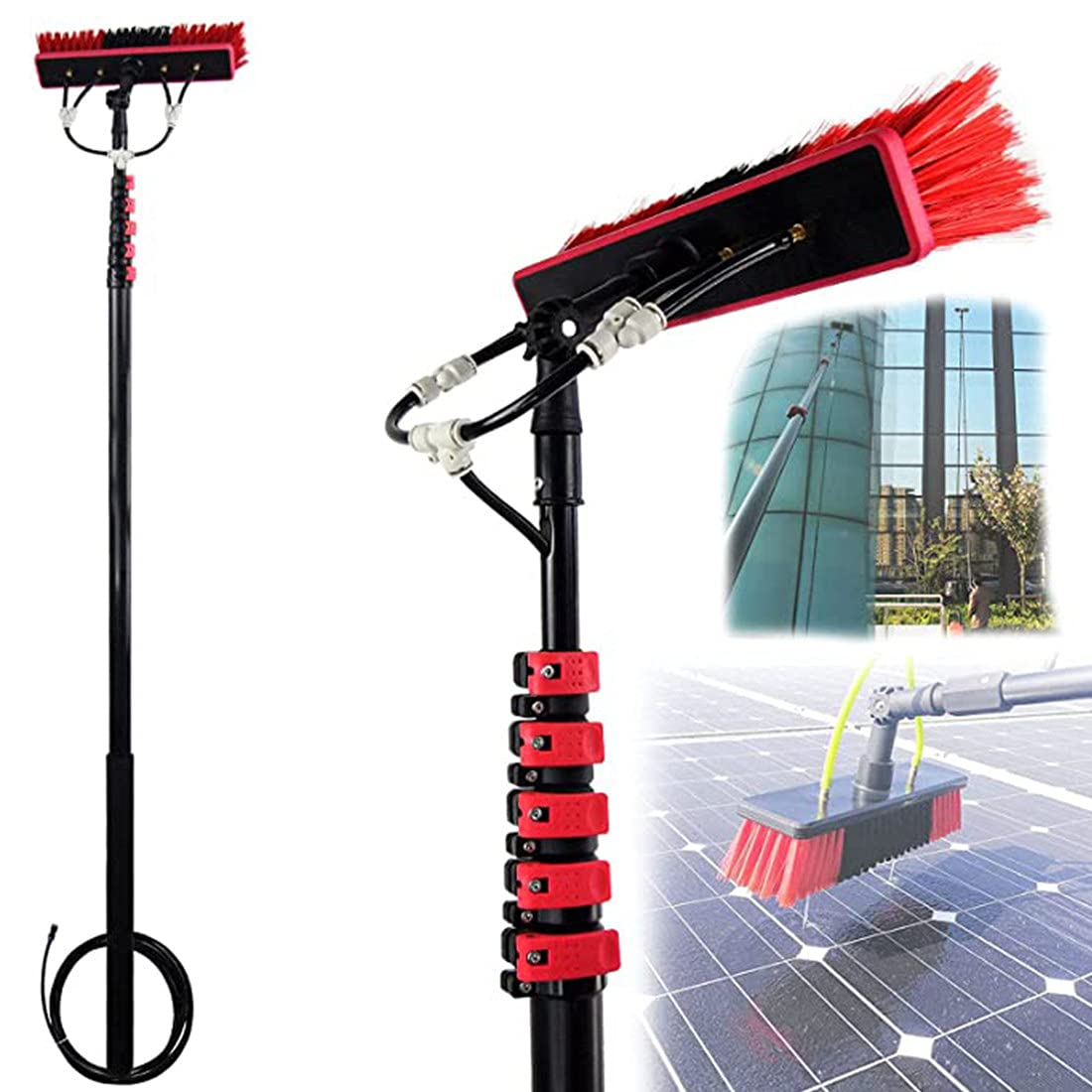 XYEJL Extendable Water Fed Cleaning Brush - 20FT Telescopic Pole for Caravan, Truck, Camper, Bus, Solar Panels & Conservatory Roofs | Perfect for RV, Fleet & Photovoltaic Panel Cleaning