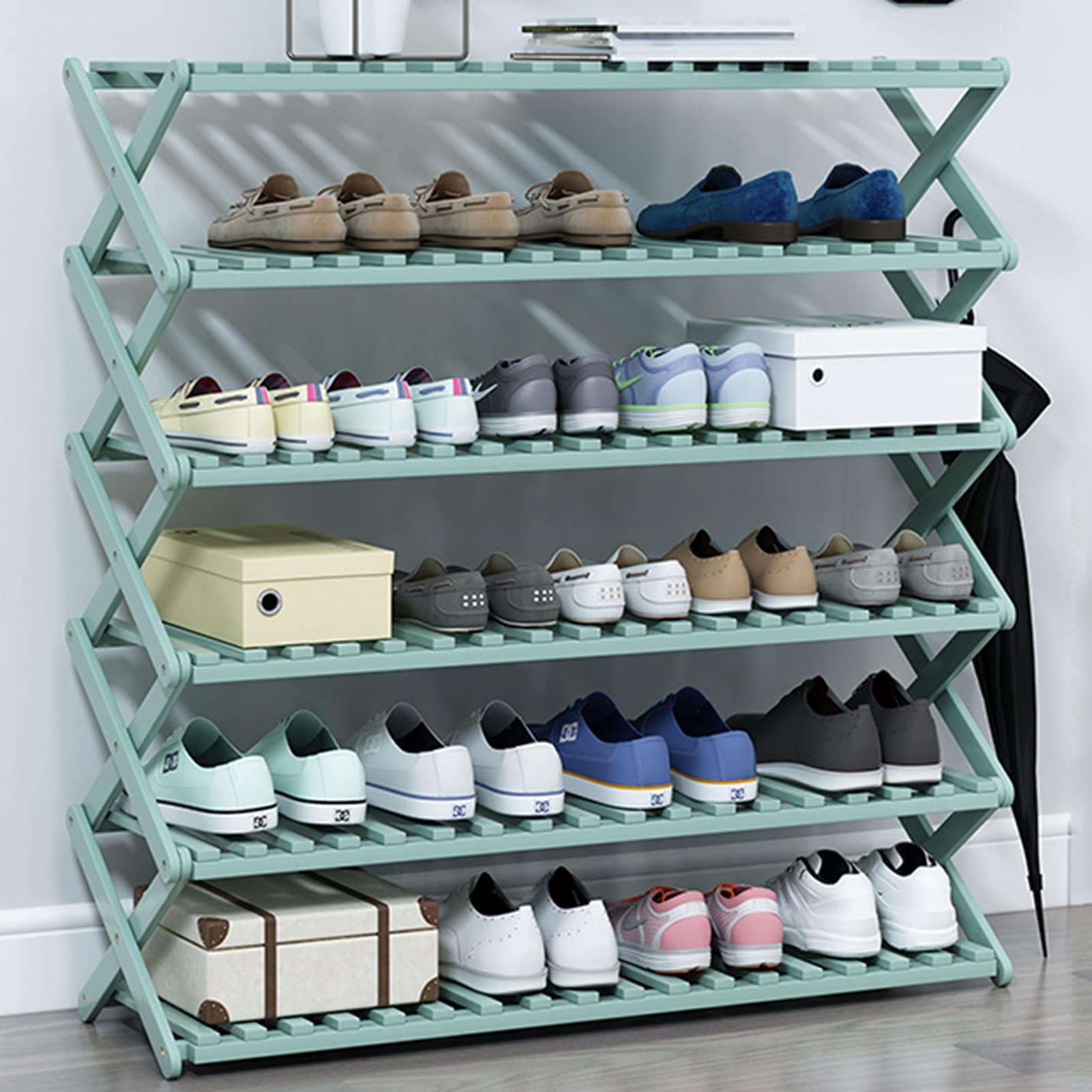 5-Tier Bamboo Shoe Rack & Storage Organizer - Foldable Space-Saving Entryway Shelf for Shoes, Luggage, Towels | Perfect for Hallway, Bathroom, Living Room & Bedroom Organization