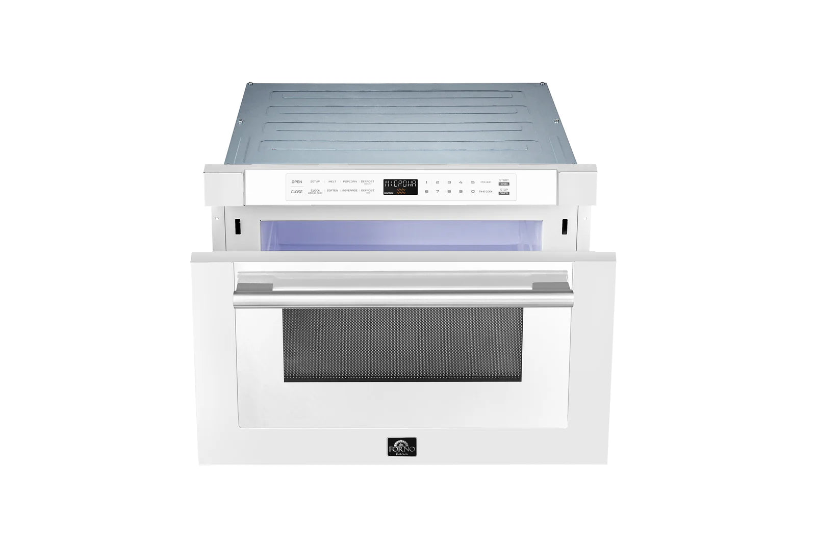 Forno 24-Inch Built-In Microwave Drawer in White with Antique Brass Trim - FMWDR3000 24WHT - Perfect for Modern Kitchens & Small Spaces
