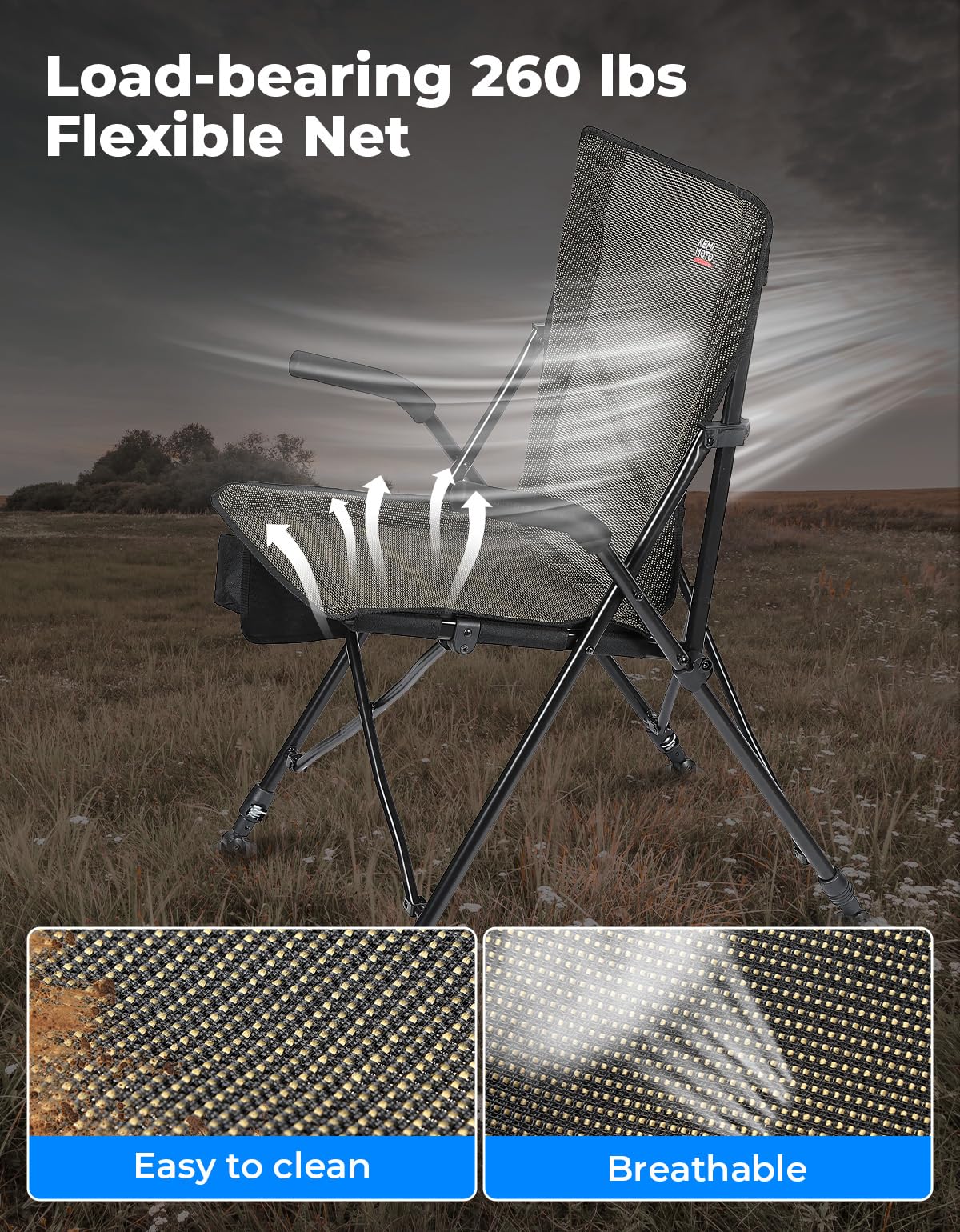 KEMIMOTO Portable Lightweight Folding Camping Chair - Adjustable Height 4-Leg Design, 300lbs Weight Capacity, Breathable & Stable Seat for Outdoor Hiking, Picnics, Beach, Backpacking and Camping Trips