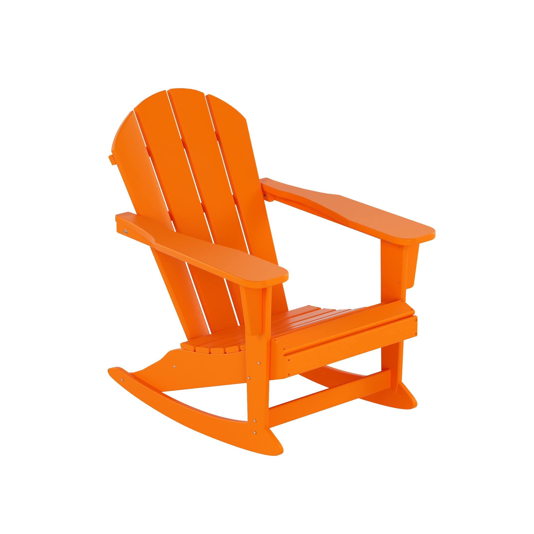 WO Home Furniture 3-Piece Patio Rocking Chair Set - Classic Outdoor Adirondack Rocker Chairs with Matching Table (Orange) - Perfect for Backyard, Garden, Porch & Poolside Relaxation