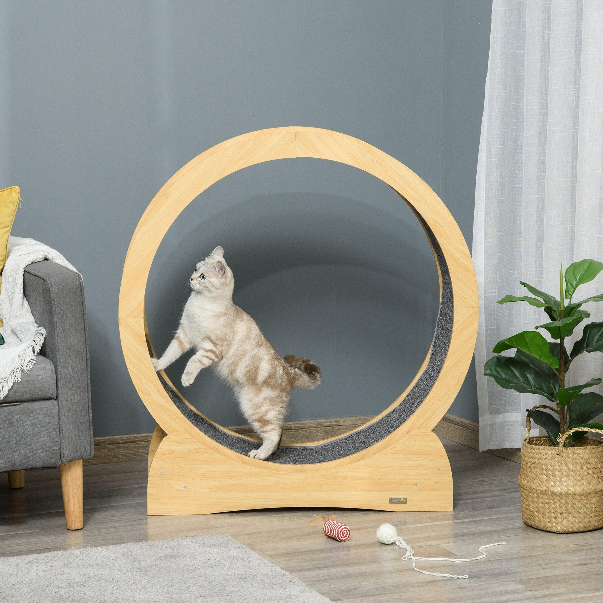 Premium Cat Exercise Wheel Treadmill - Natural Wood Grain Design, Spinning Wheel with Brake for Indoor Cats | Durable Pet Fitness Equipment for Active Play & Weight Management - Perfect for Small Apartments & Home Gyms
