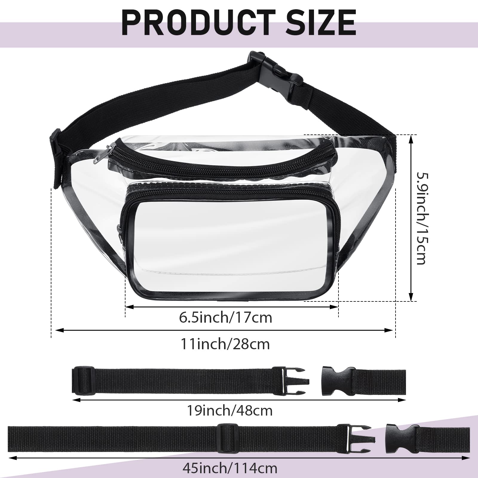 Reginary 24 Pack Clear Fanny Packs for Women & Men - Adjustable Waist Pack, Stadium Approved Transparent Belt Bag, Waterproof Travel Purse for Festivals, Concerts, Sports Events & Outdoor Activities (Black)
