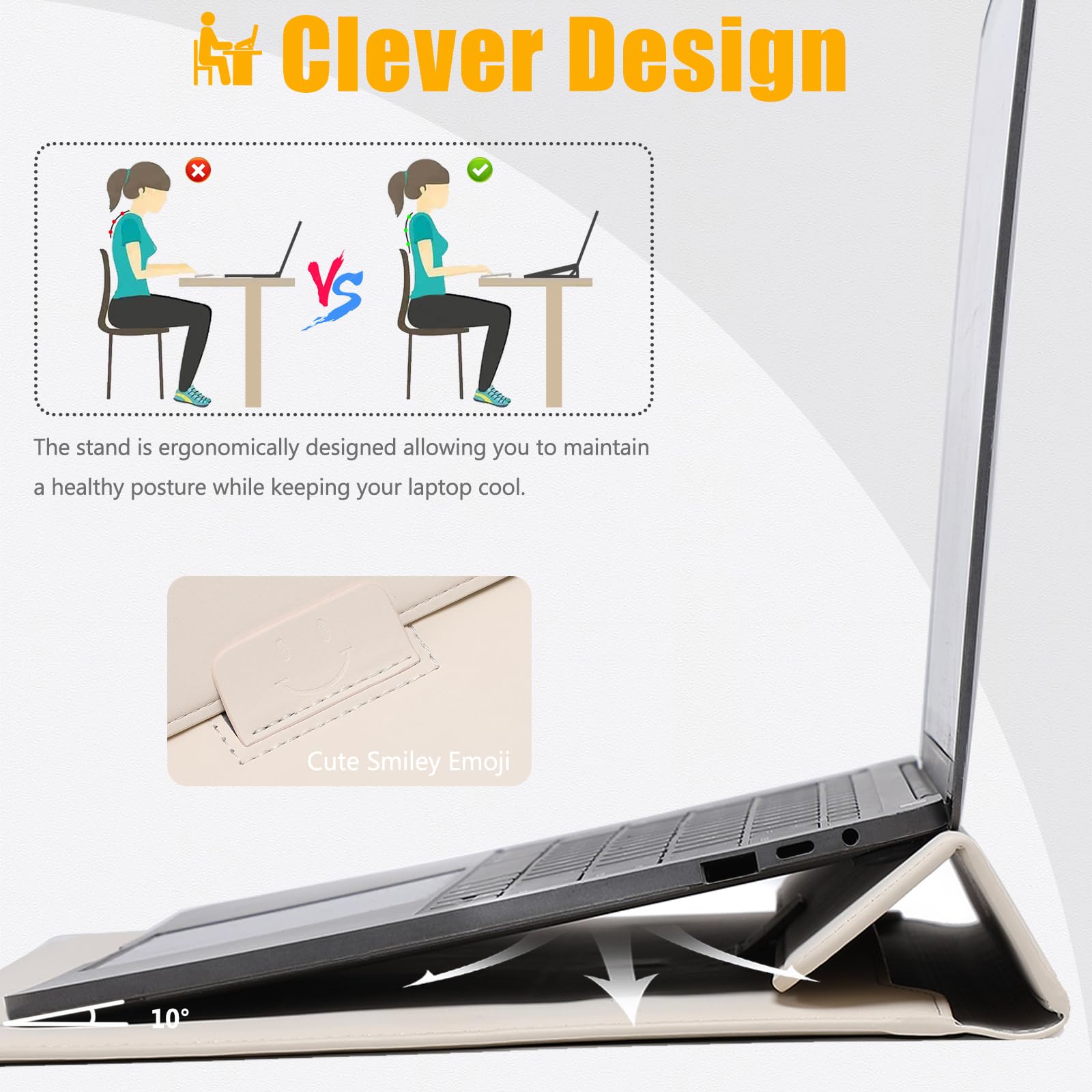 Premium 15-16 Inch Laptop Sleeve with Built-in Stand - Compatible with MacBook Pro 16 M4/M3/M2/M1 Pro/Max (2024-2019), Dell XPS 15, MacBook Pro 15 (2015-2012), Samsung Galaxy Book Flex/Pro 15 - Beige Protective Case for Work, Travel & School