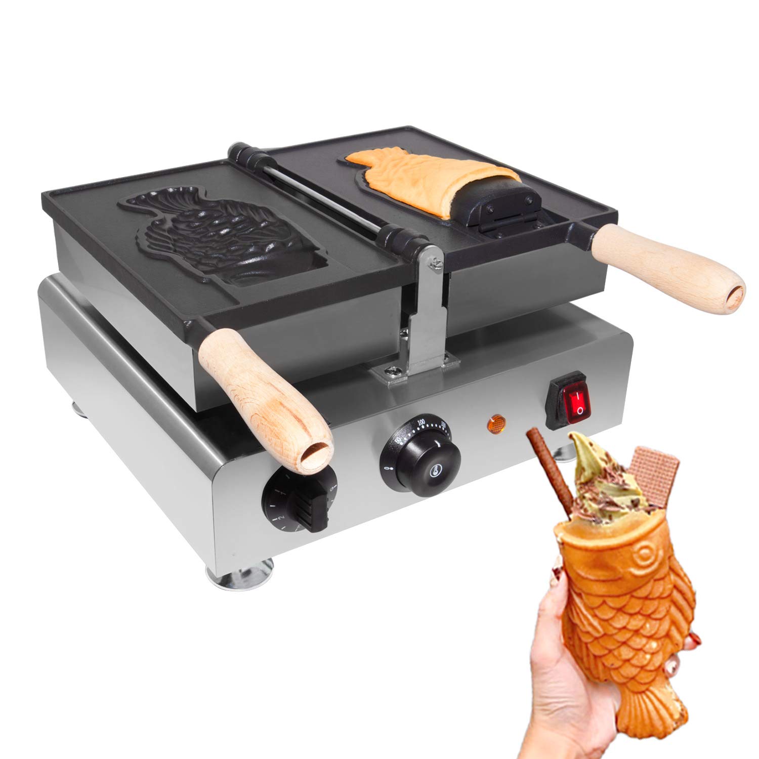 Japanese Taiyaki Fish Waffle Maker - Nonstick Electric Griddle for Open-Mouth Fish Shaped Pancakes - 110V Home Kitchen Appliance - Perfect for Breakfast, Snacks & Japanese Street Food Experience