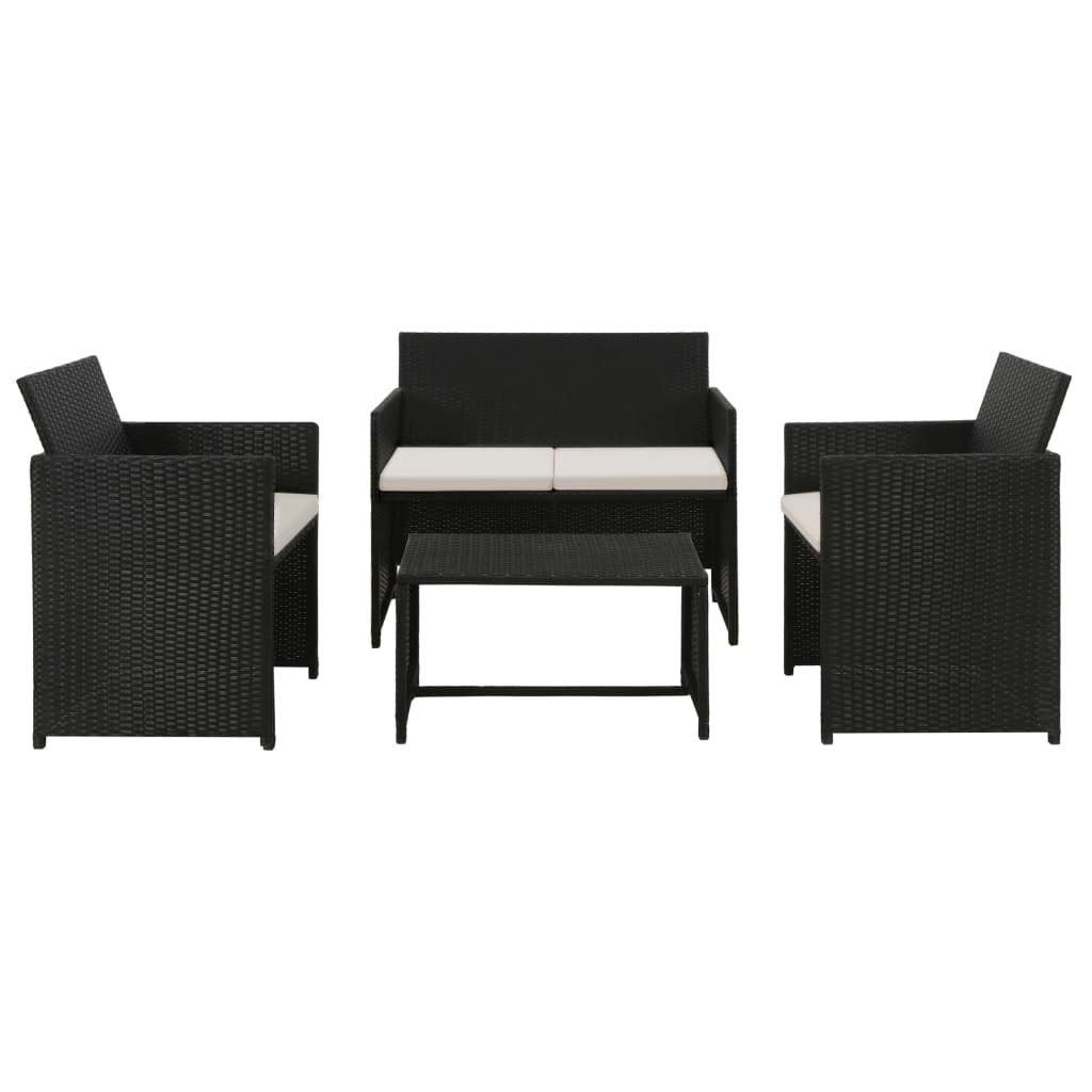 vidaXL 4-Piece Black Poly Rattan Garden Lounge Set with Cushions - Outdoor Patio Furniture for Backyard, Poolside & Terrace Relaxation