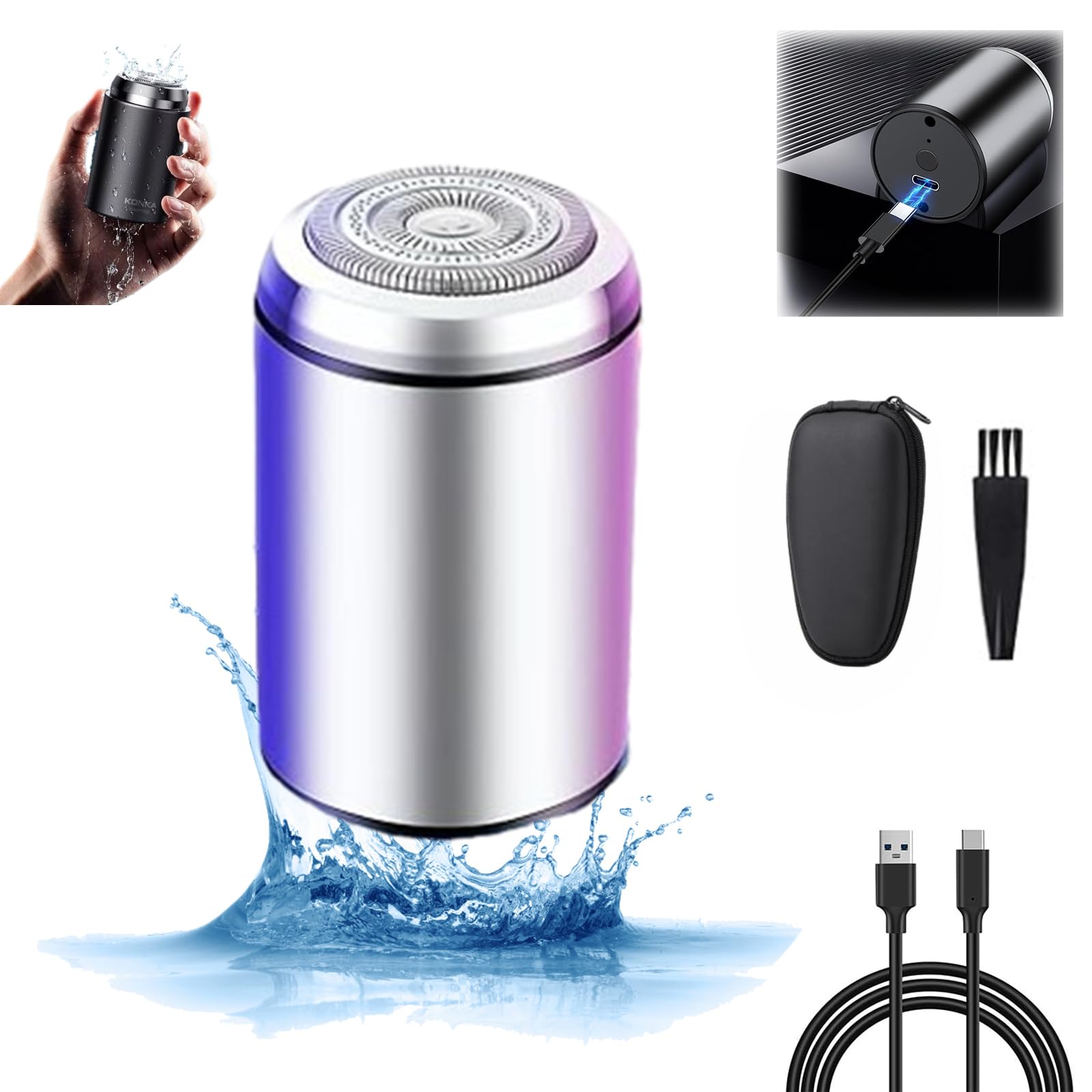 Sopani Mini Electric Shaver for Men & Women - USB Rechargeable Waterproof Travel Razor with Storage Case & Brush - Portable Shaving for Face, Body & Bikini Line (Silver) | Perfect for Travel, Gym & Daily Use