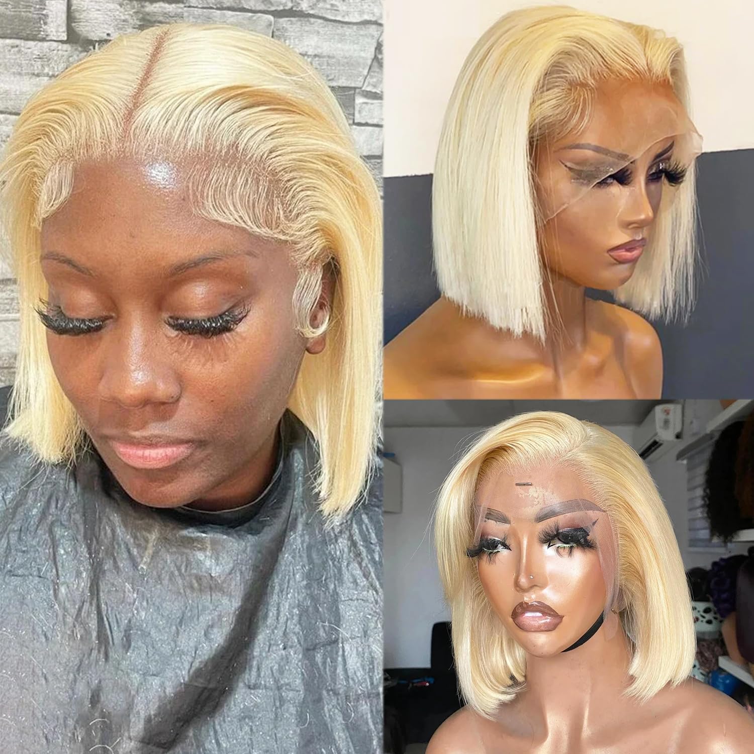 Benafee 14 Inch 13x4 HD Transparent Lace Front Wig - 180% Density Human Hair Bob Wig in 613 Blonde | Glueless Short Straight Bob Wig for Black Women | Perfect for Daily Wear, Cosplay, and Special Occasions