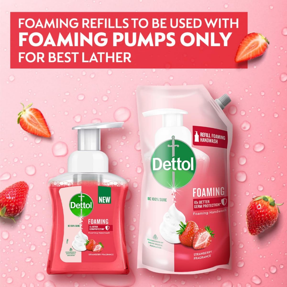 Dettol Foaming Hand Wash Refill - Strawberry Scent, 700ml | Antibacterial Rich Foam | Moisturizing & Gentle on Skin | Perfect for Home, Office & Travel Use
