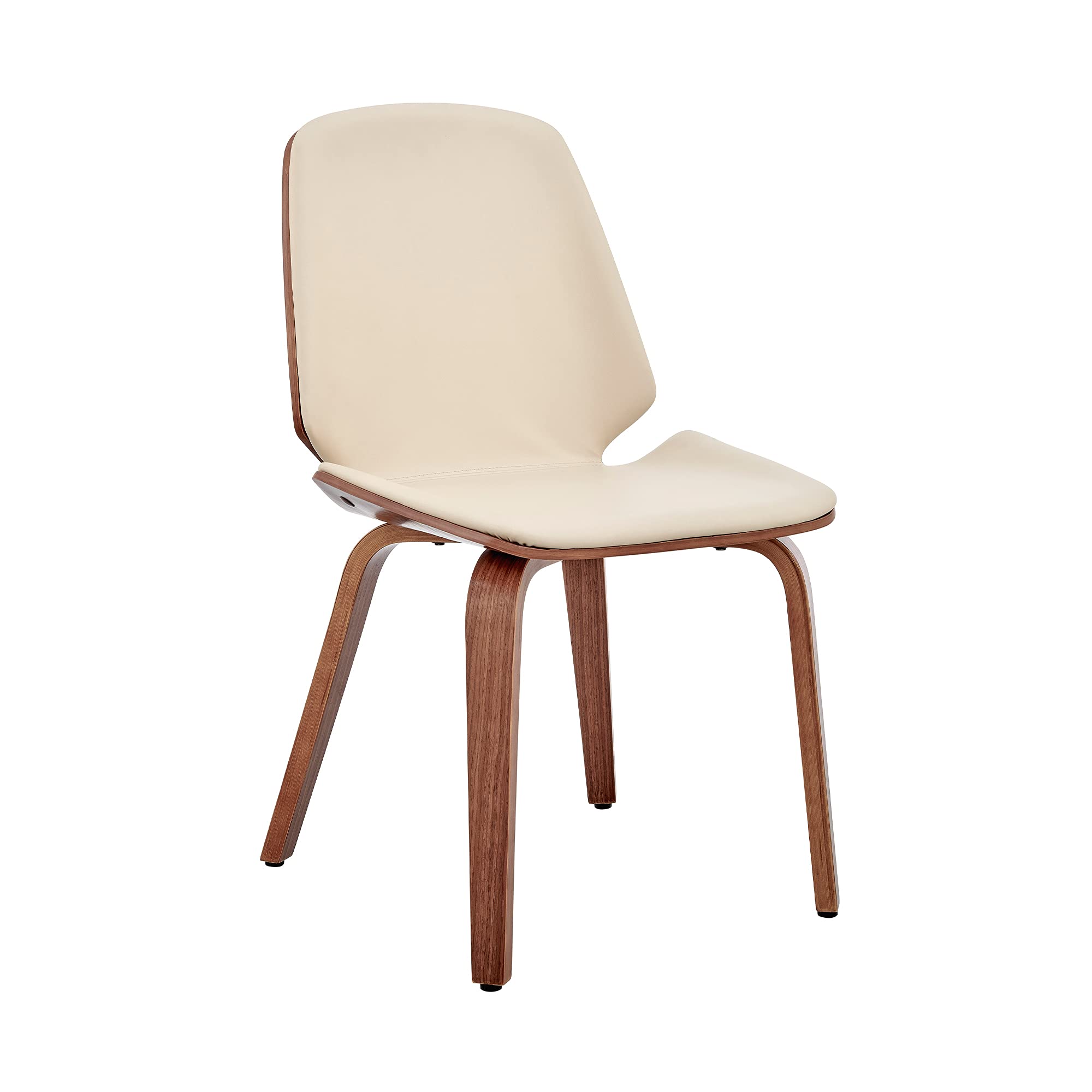 Armen Living Brinley Mid-Century Modern Dining Chair - Cream Faux Leather & Walnut Wood Accent Chair for Kitchen, Dining Table, Home Office Desk & Vanity | Perfect for Small Spaces & Contemporary Decor