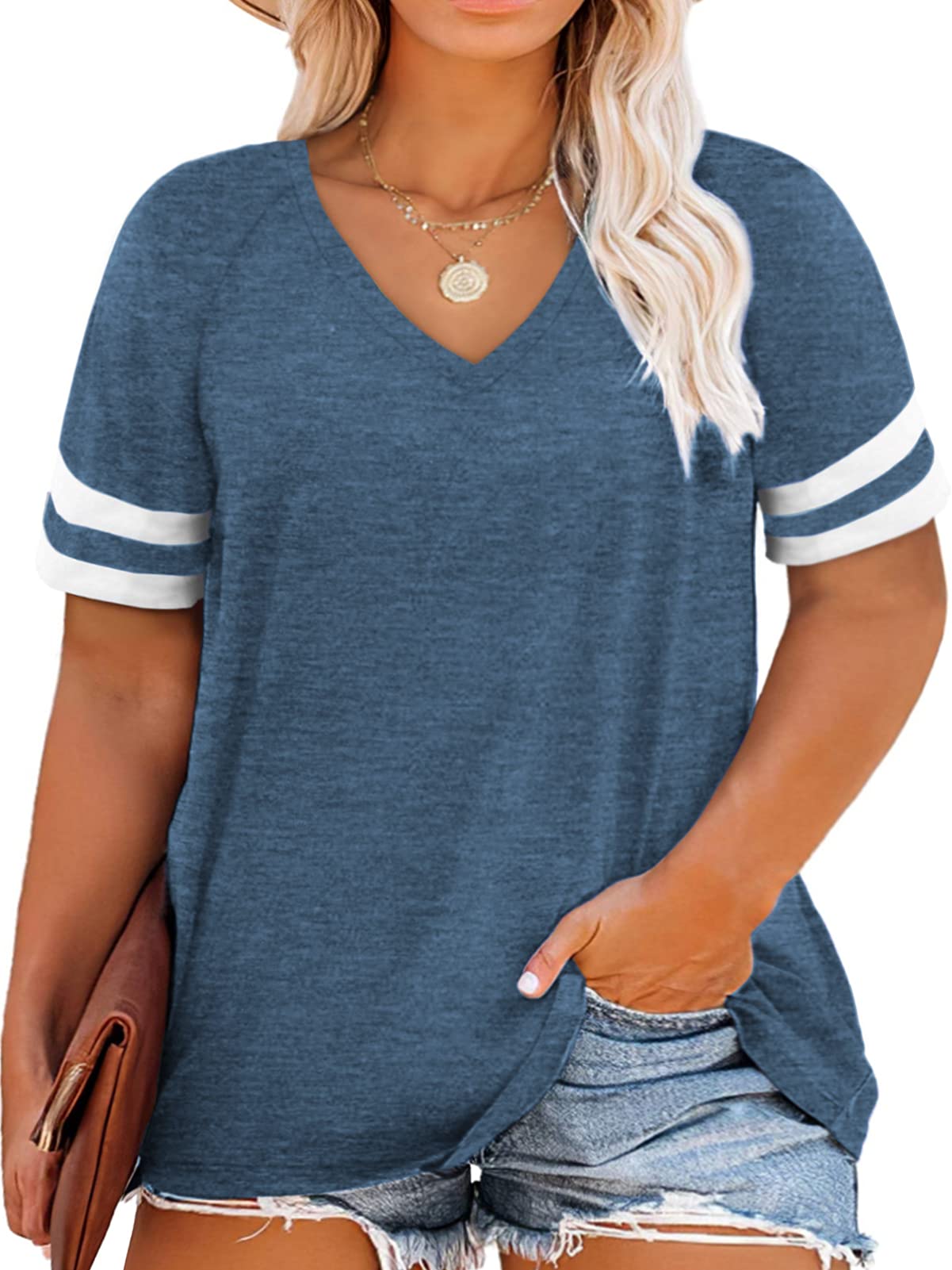 Plus Size Tunic Tops for Women - DOLNINE Oversized Short Sleeve Blouse | Casual Summer Wear & Layering Essential