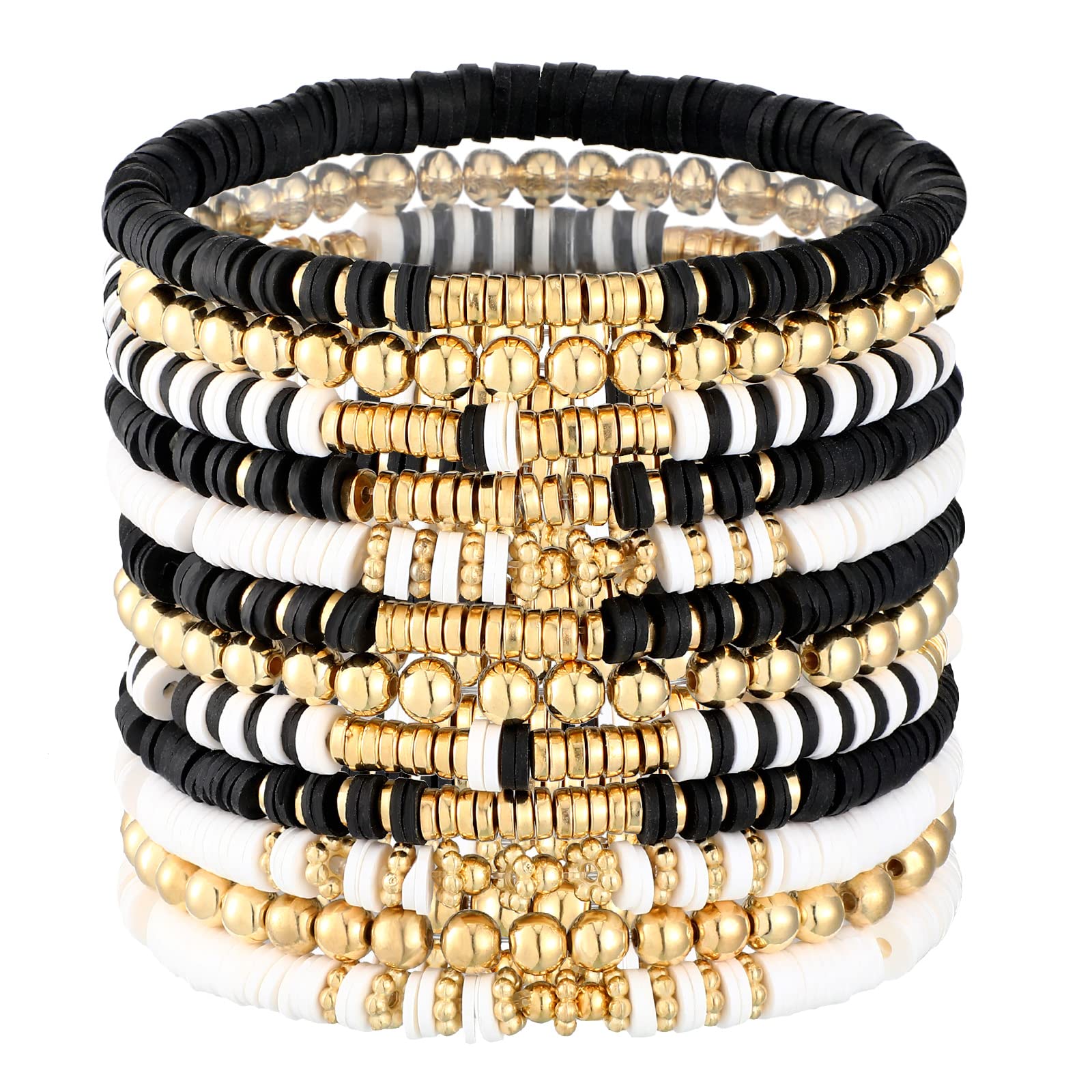 Junkin 12-Piece Preppy Surfer Heishi Beaded Bracelet Set - Colorful Stackable Stretch Elastic Bohemian Bracelets for Women & Girls - Perfect for Summer, Beach, Festival & Everyday Boho Jewelry Gift
