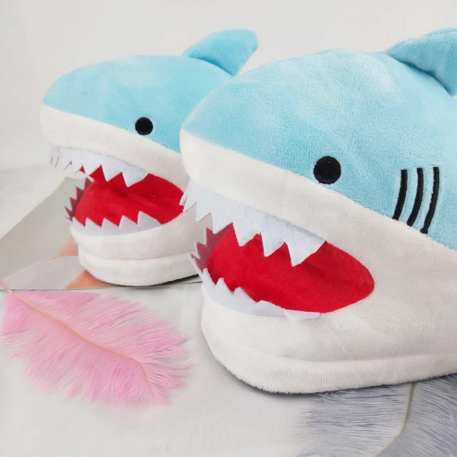 Little Blue Shark Plush Slippers - Cozy Winter House Shoes for Women | Soft Animal Slippers for Indoor Comfort & Gifts