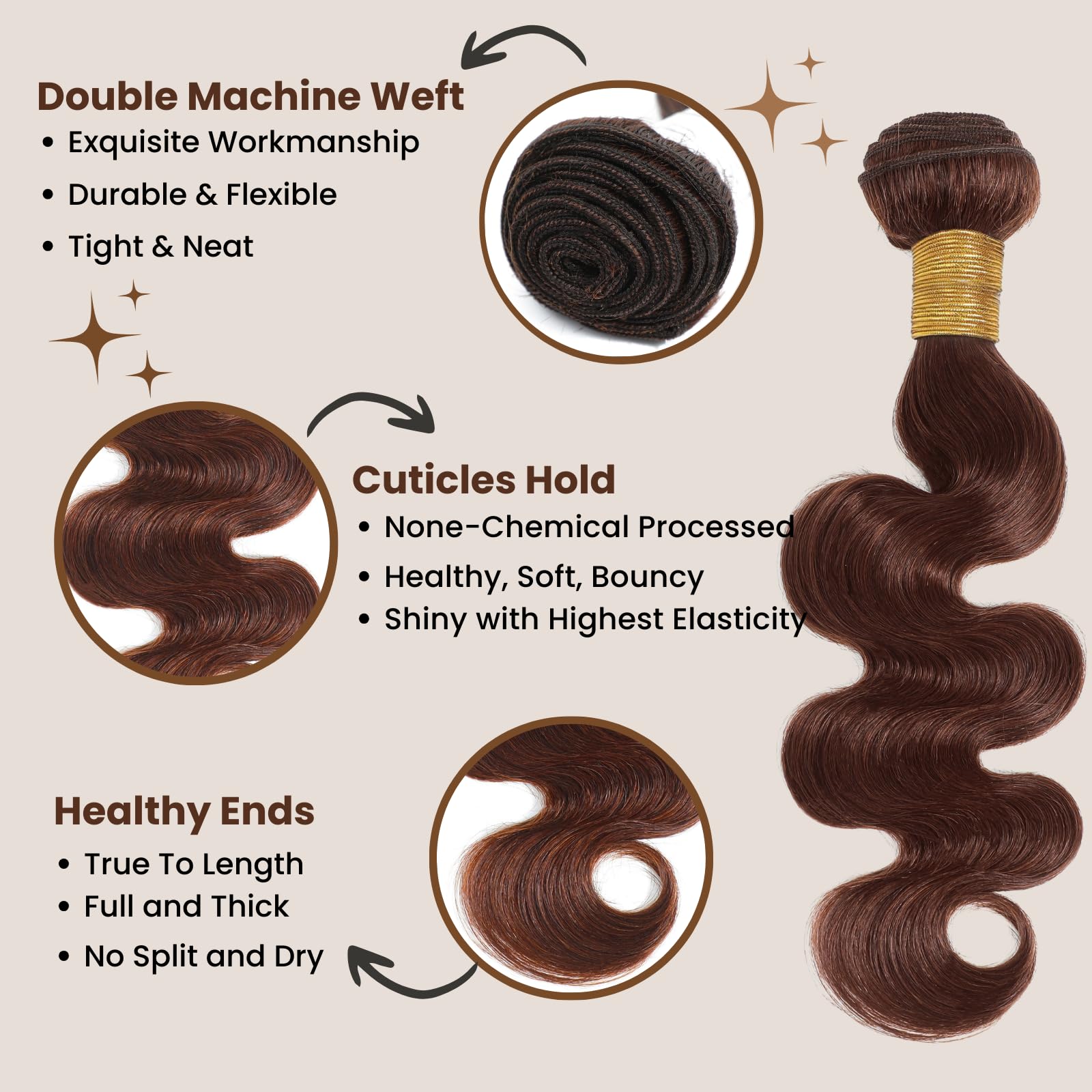 ALHER 10A 100% Unprocessed Virgin Remy Hair Bundles - Chocolate Brown #4 Body Wave with 4x4 HD Lace Closure (16/18/20+16 inches) | Soft, Thick & Natural Looking | Perfect for Everyday Wear, Special Occasions & Protective Styles
