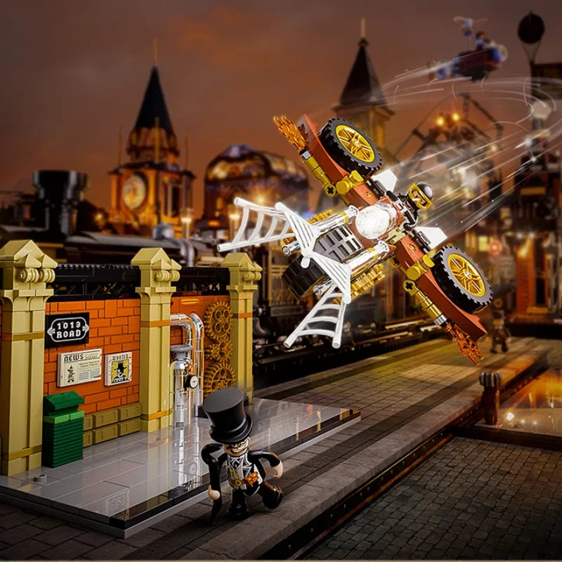 FunWhole F9067 Steampunk World Motorcycle Chase Building Blocks Set - Creative DIY Model Kit for Adults & Teens - Perfect for Home Decoration, Gift Giving & Collector's Display
