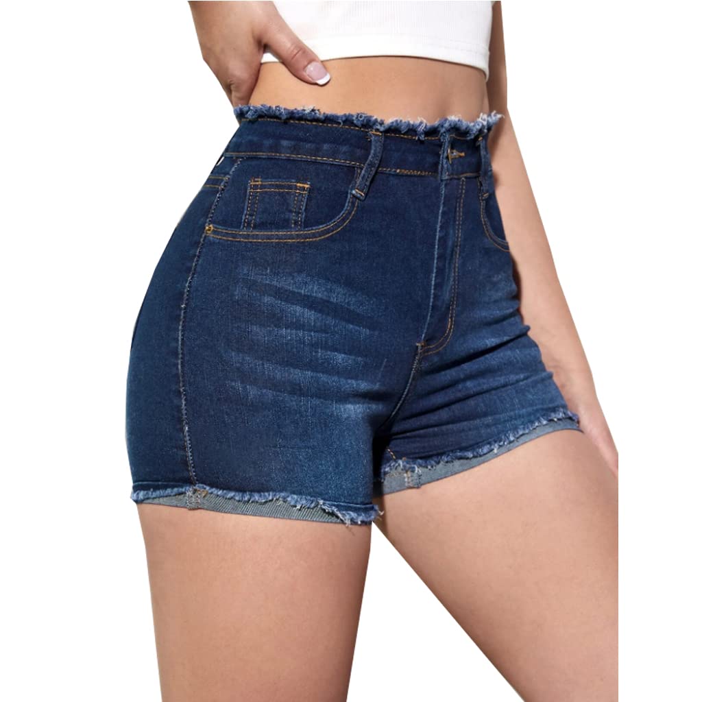 JTNFairy Women's Ripped Denim Shorts - Mid Rise Frayed Skinny Jean Shorts for Summer | Light Blue Washed Casual Shorts | Perfect for Beach, Music Festivals & Street Style