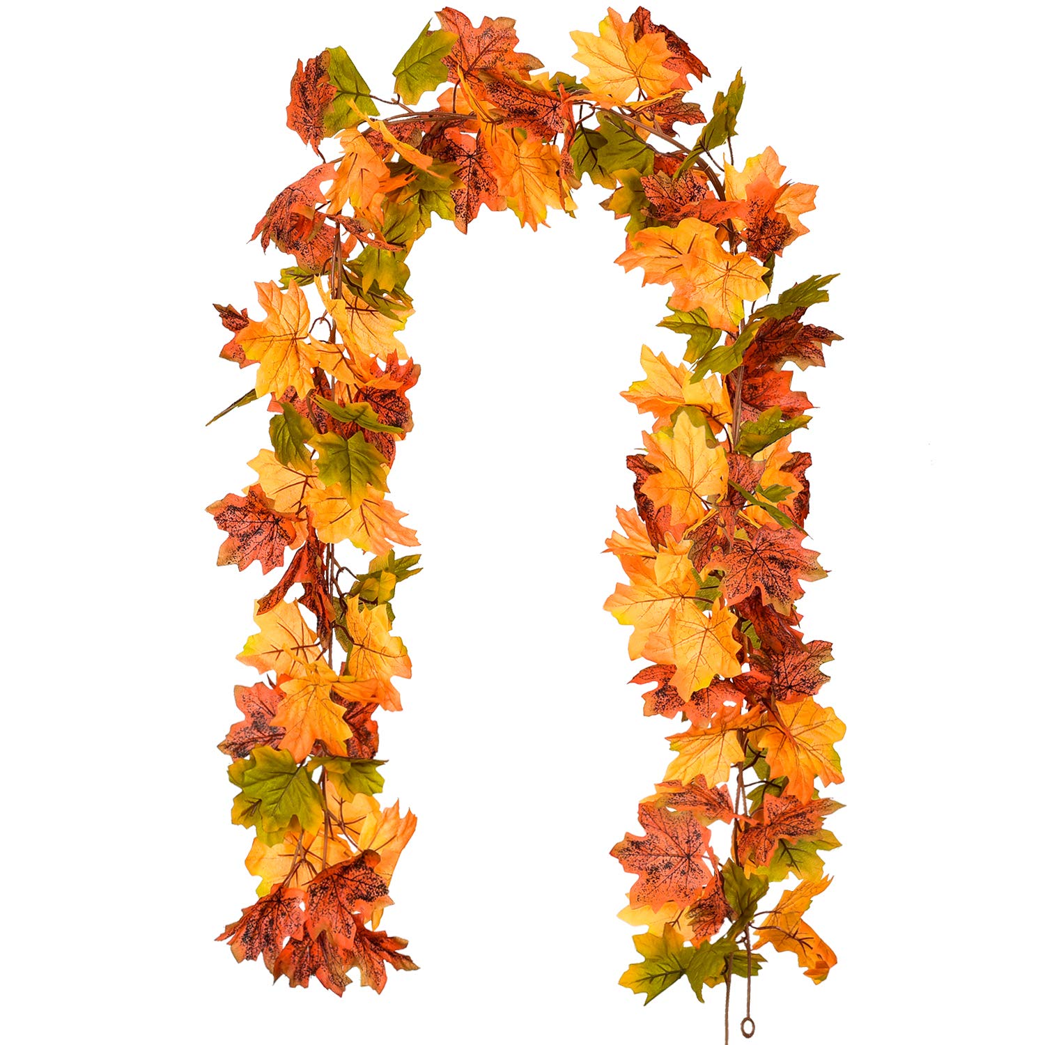 DearHouse 2 Pack Fall Garland Maple Leaf - 5.9Ft Artificial Autumn Vine Decor for Thanksgiving, Christmas, Wedding, Fireplace & Party - Green Foliage Hanging Decorations for Home, Indoor & Outdoor Seasonal Decor