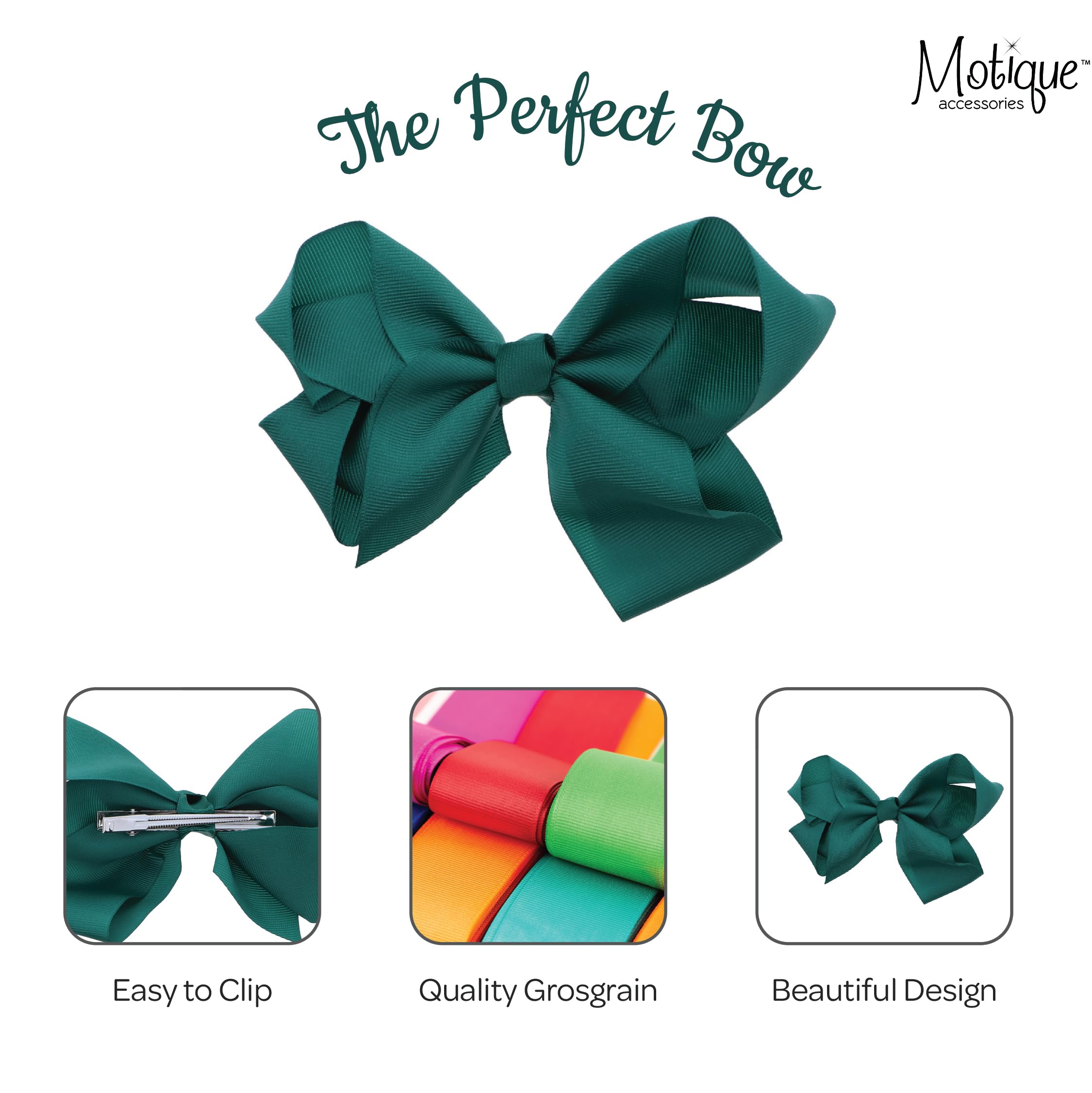 5.5 Inch Grosgrain Hair Bow Clip For Women And Girls - Hunter Green Hair Accessories For Parties, Weddings, School, And Everyday Style