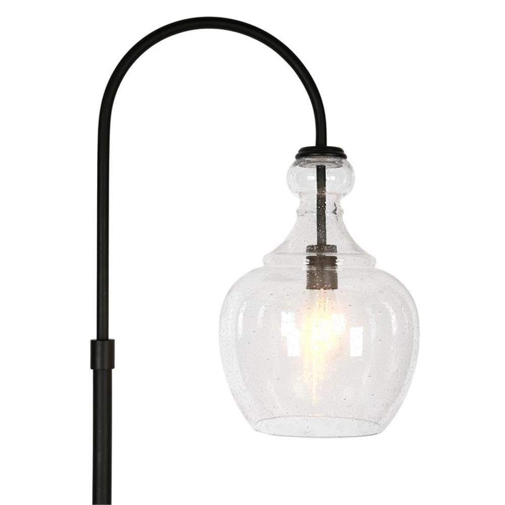 Black Bronze Metal Arc Floor Lamp with Seeded Glass Shade - Modern Industrial Lighting for Living Room, Bedroom & Office Decor