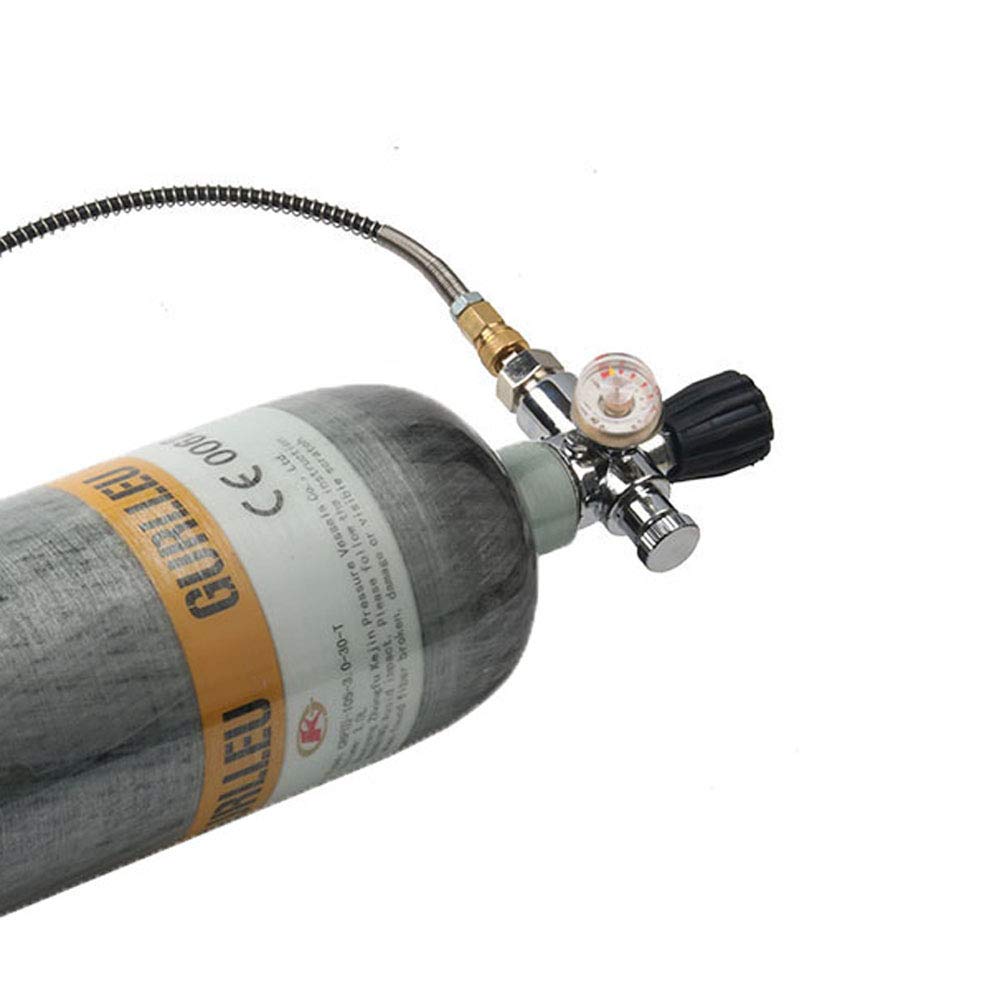 30 Cu Ft 4500 PSI Carbon Fiber PCP Air Tank with Regulator Valve - CE Approved Paintball Compressed Air System (Empty Bottle, Side Gauge Set) for Paintball, Airsoft & Scuba Diving
