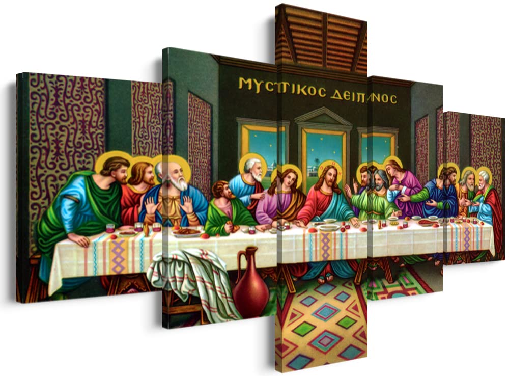 YOUHONG 5 Piece Jesus Wall Art Set - Da Vinci's The Last Supper Oil Painting Reproduction on Canvas, Stretched & Ready to Hang (70