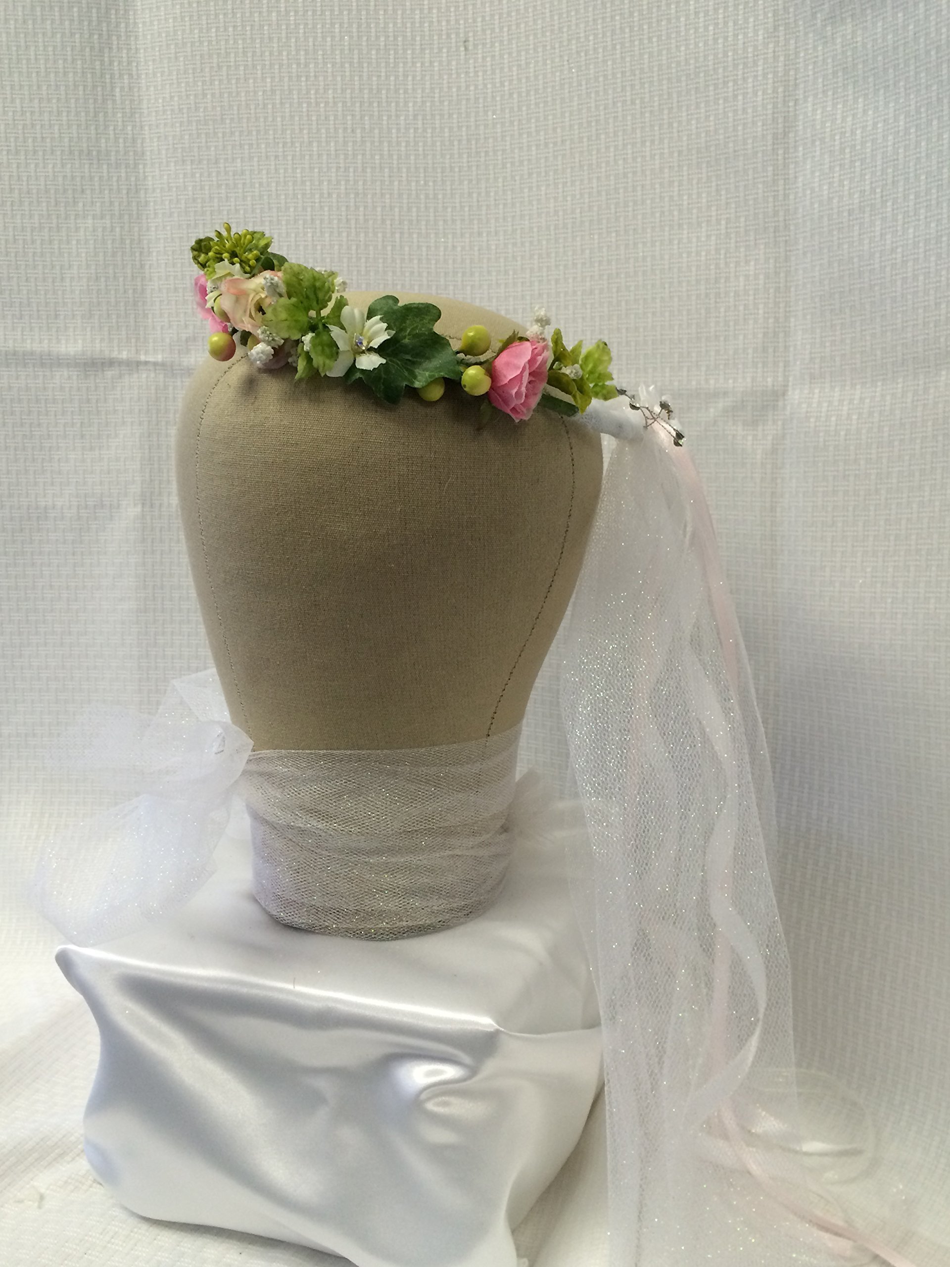Flower Girl Communion Crown - Elegant Floral Headpiece for First Holy Communion, Baptism & Wedding Ceremonies