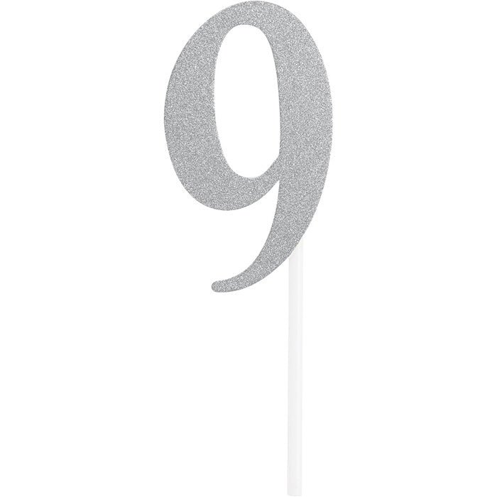 12-Piece Bulk Number 9 Silver Glitter Cake Toppers for Birthday, Anniversary & Wedding Celebrations - Edible Decorations for Cakes, Cupcakes & Desserts