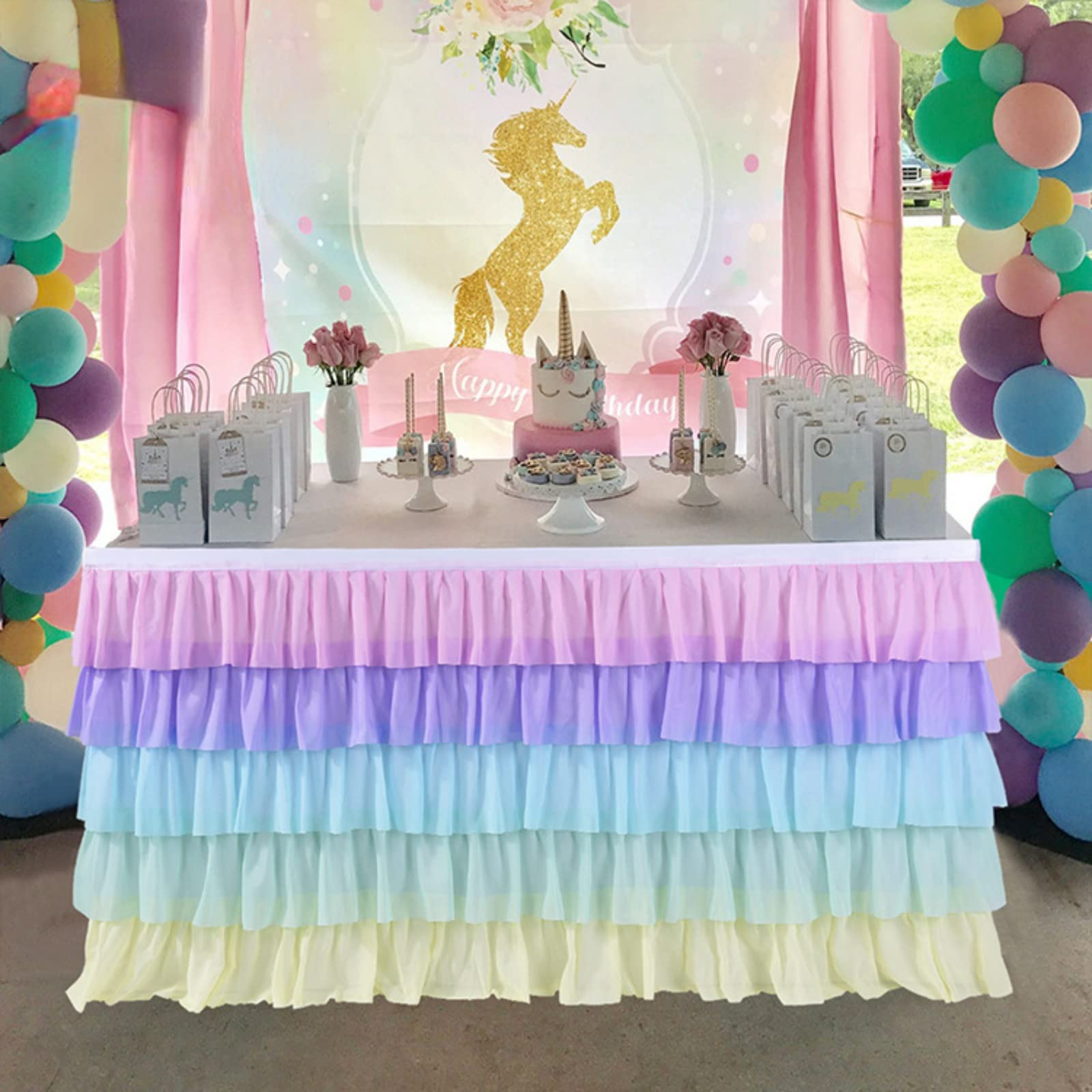 Elegant Pink Pastel Tulle Table Skirt - 6ft/9ft/14ft Gradual Purple Tutu Table Cover for Baby Shower, Birthday Party & Cake Dessert Decorations | Perfect for Wedding, Bridal Shower and Special Event Decor