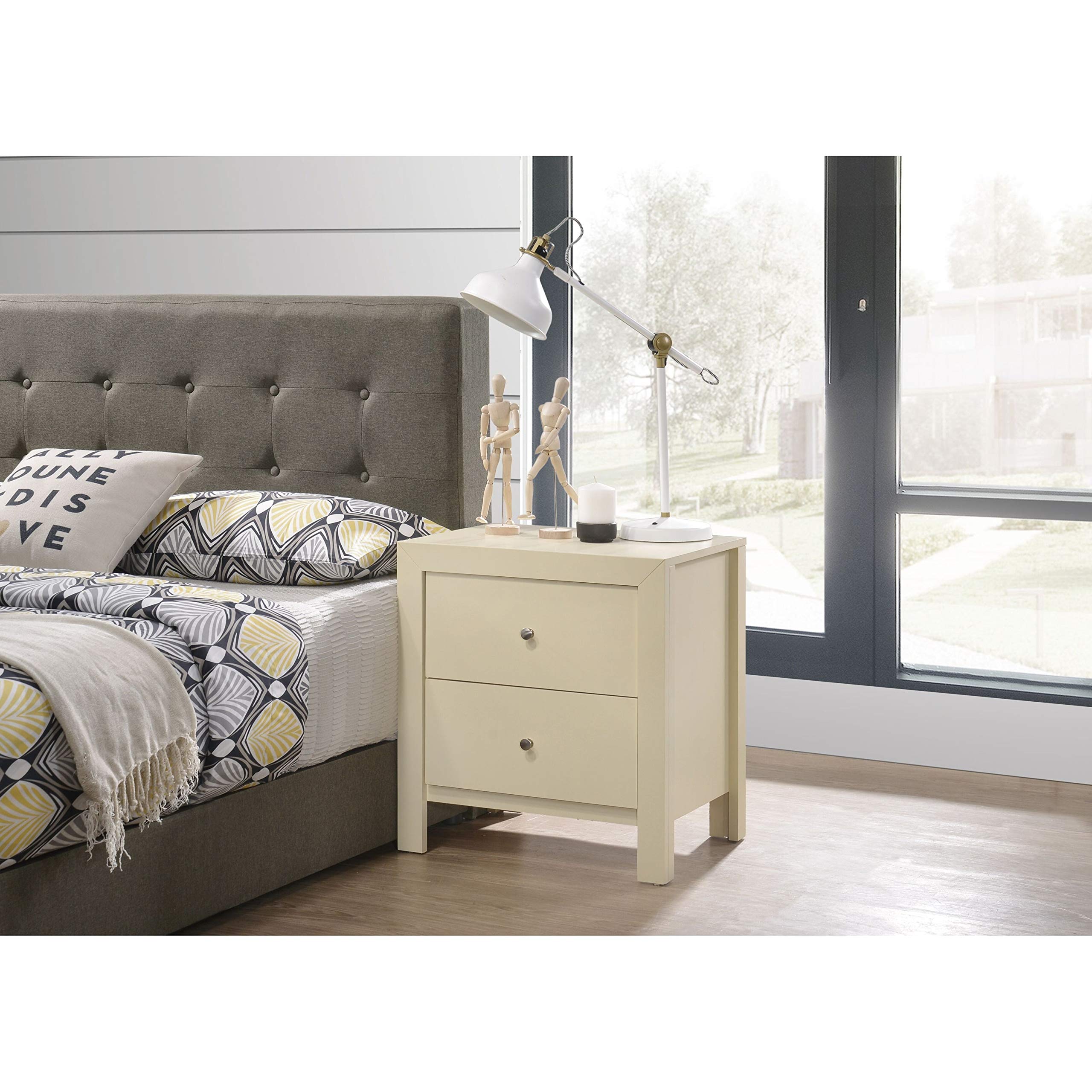 Glory Furniture Burlington 2-Drawer Nightstand in Beige - Modern Bedside Table for Bedroom, Living Room & Guest Room Storage